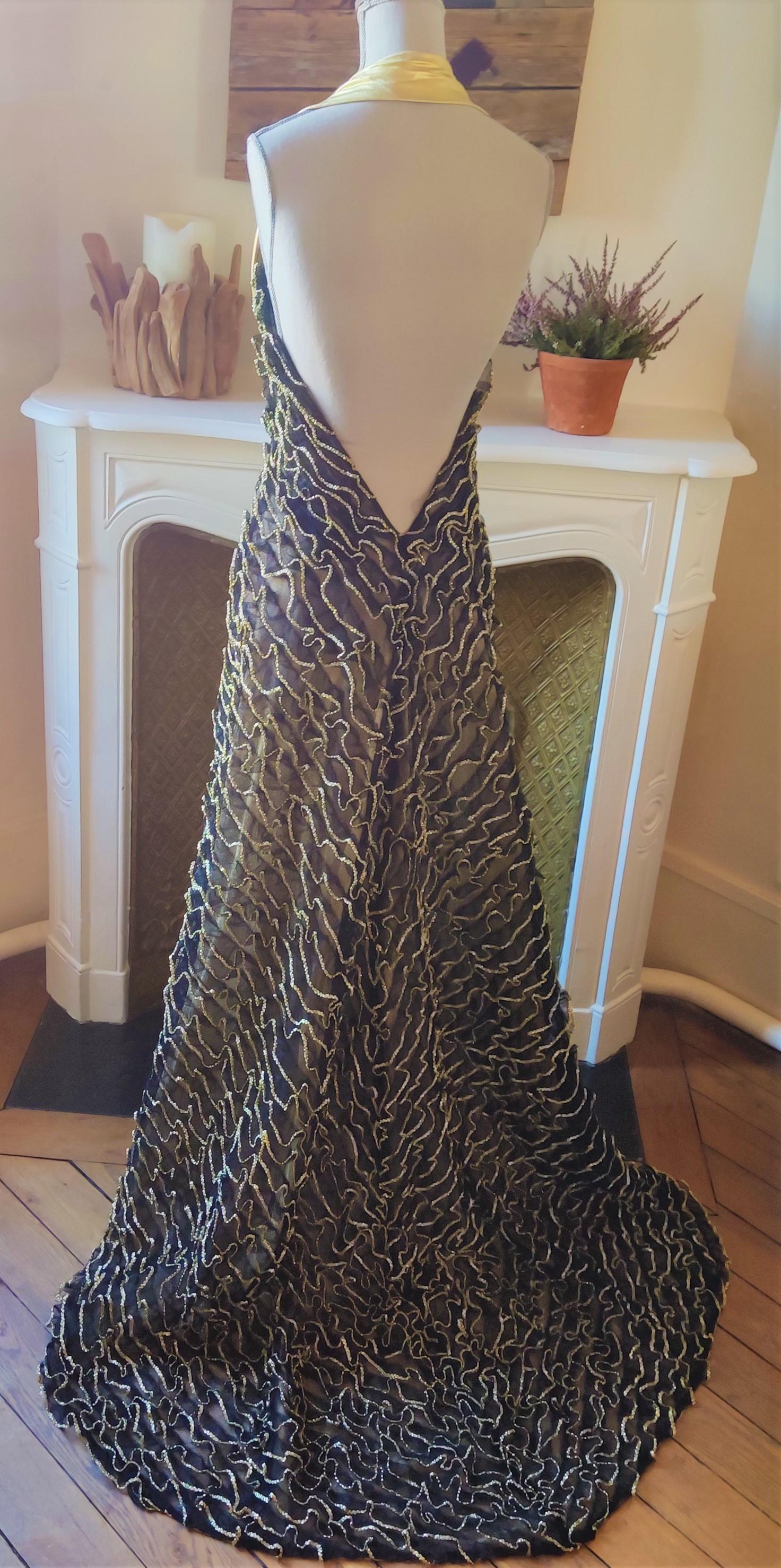 Early PACO RABANNE Vintage Silver Gold Evening Prom Grown Metal Dress In Excellent Condition For Sale In PARIS, FR