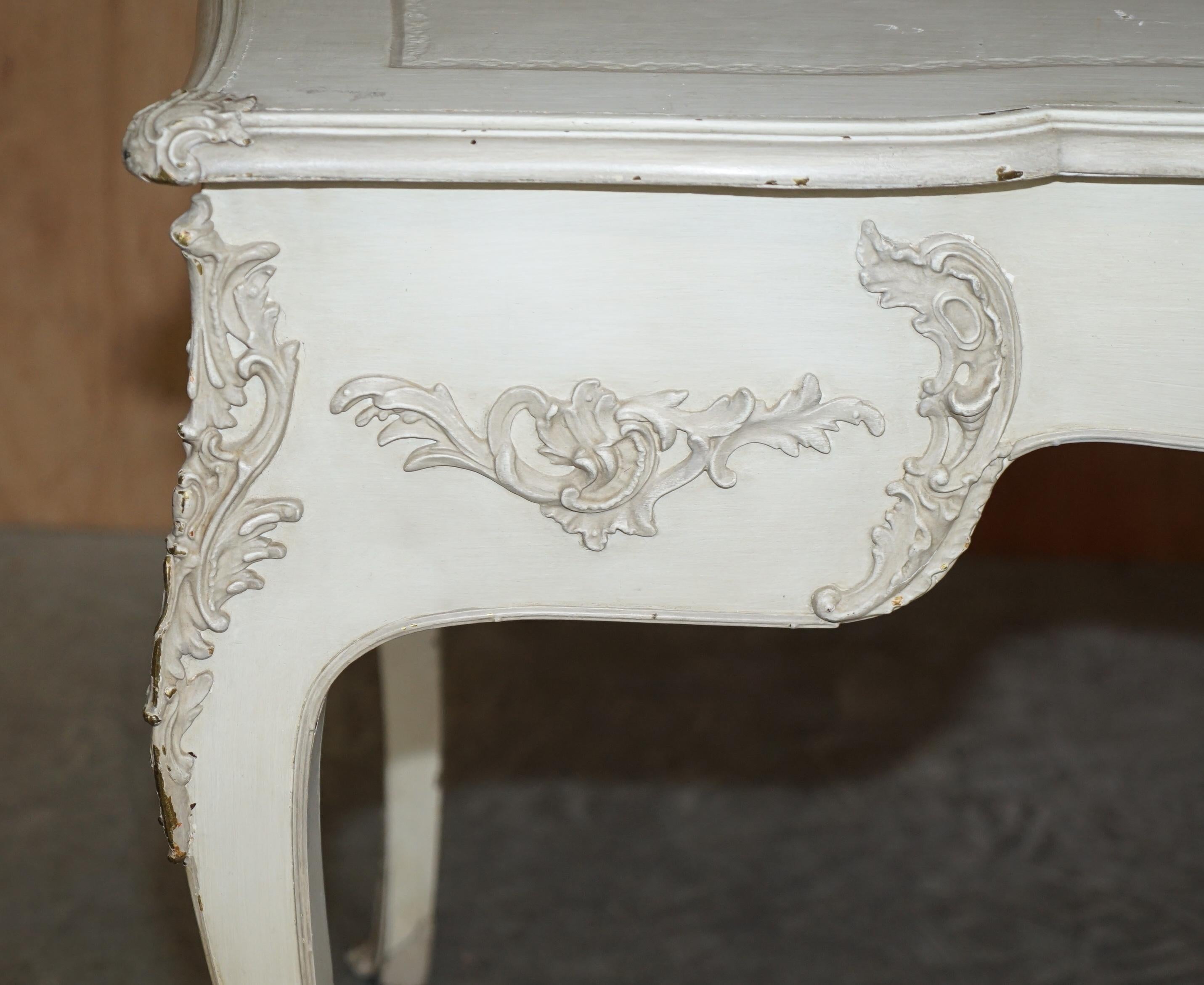 Early Paint Antique French Louis XV Style Bureau Plat Writing Desk & Stool For Sale 6