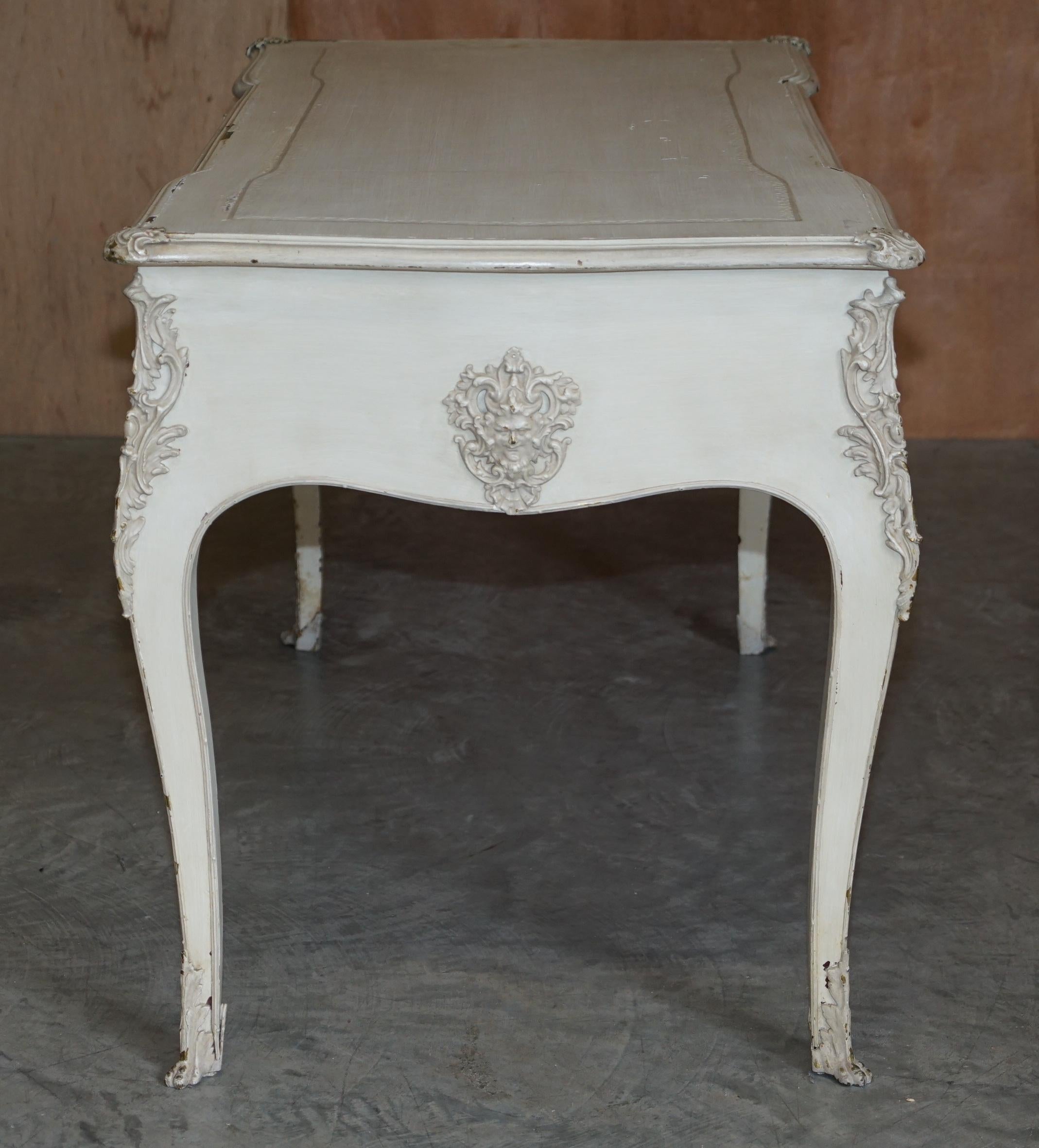 Early Paint Antique French Louis XV Style Bureau Plat Writing Desk & Stool For Sale 7