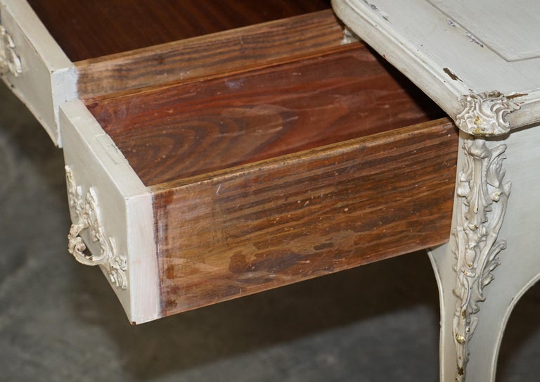 Early Paint Antique French Louis XV Style Bureau Plat Writing Desk and