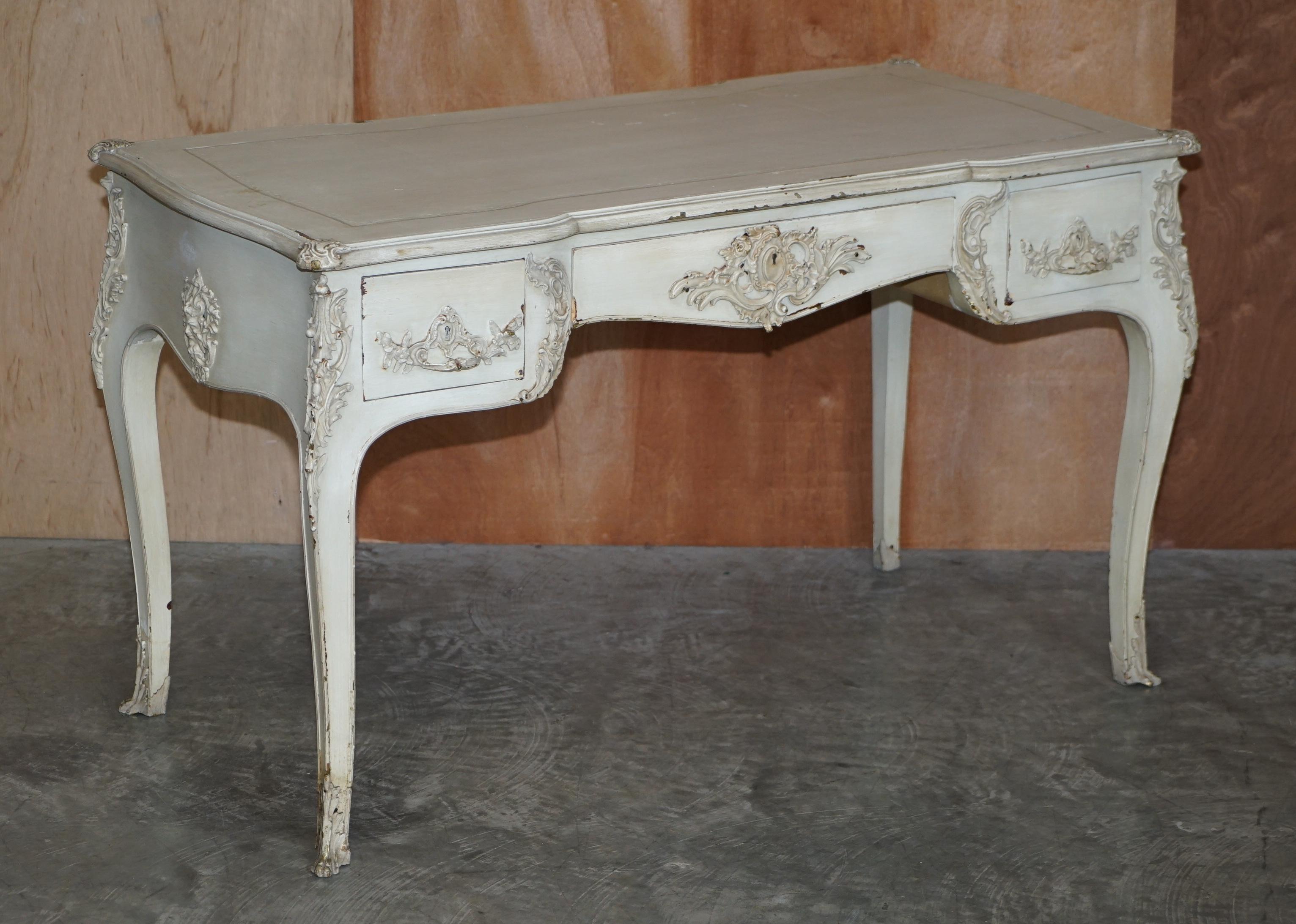 We are delighted to offer for sale this stunning early painted circa 1880-1900 French Louis XV style Bureau plat writing table with later stool

This is a wonderful find, the bureau plat is a proper late 19th century example in solid mahogany, it