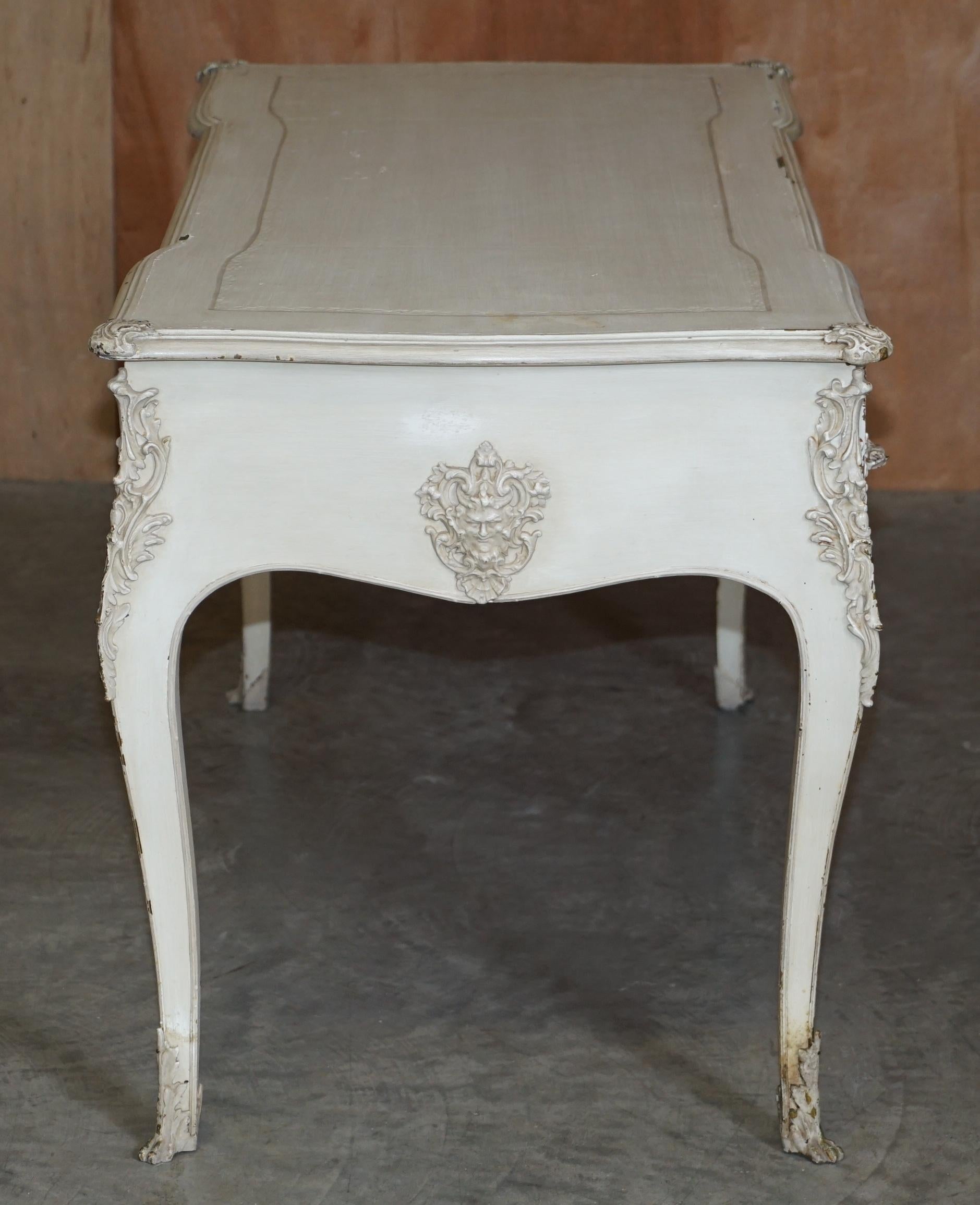 Early Paint Antique French Louis XV Style Bureau Plat Writing Desk & Stool For Sale 1