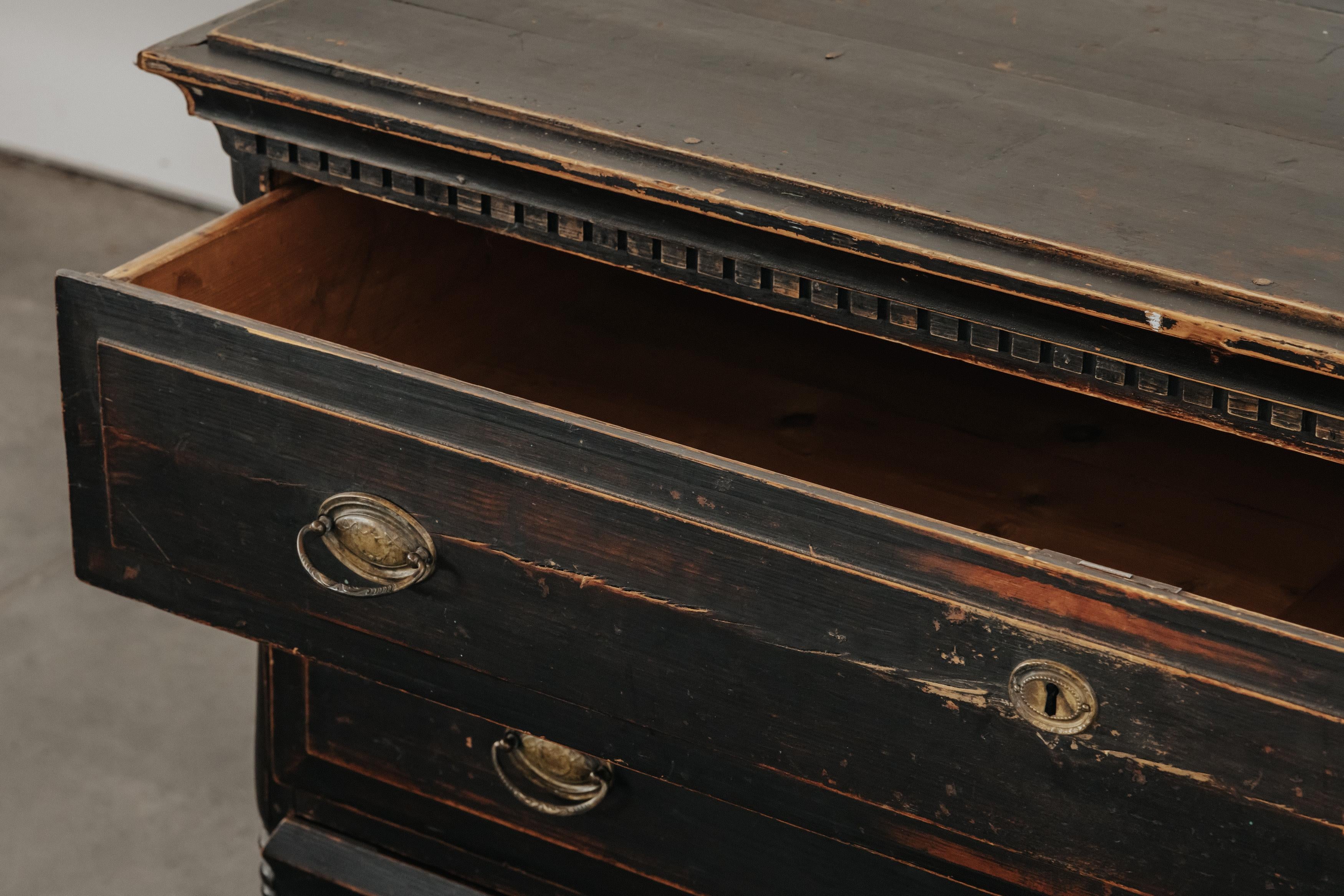 Pine Early Painted Chest Of Drawers From Sweden, Circa 1850