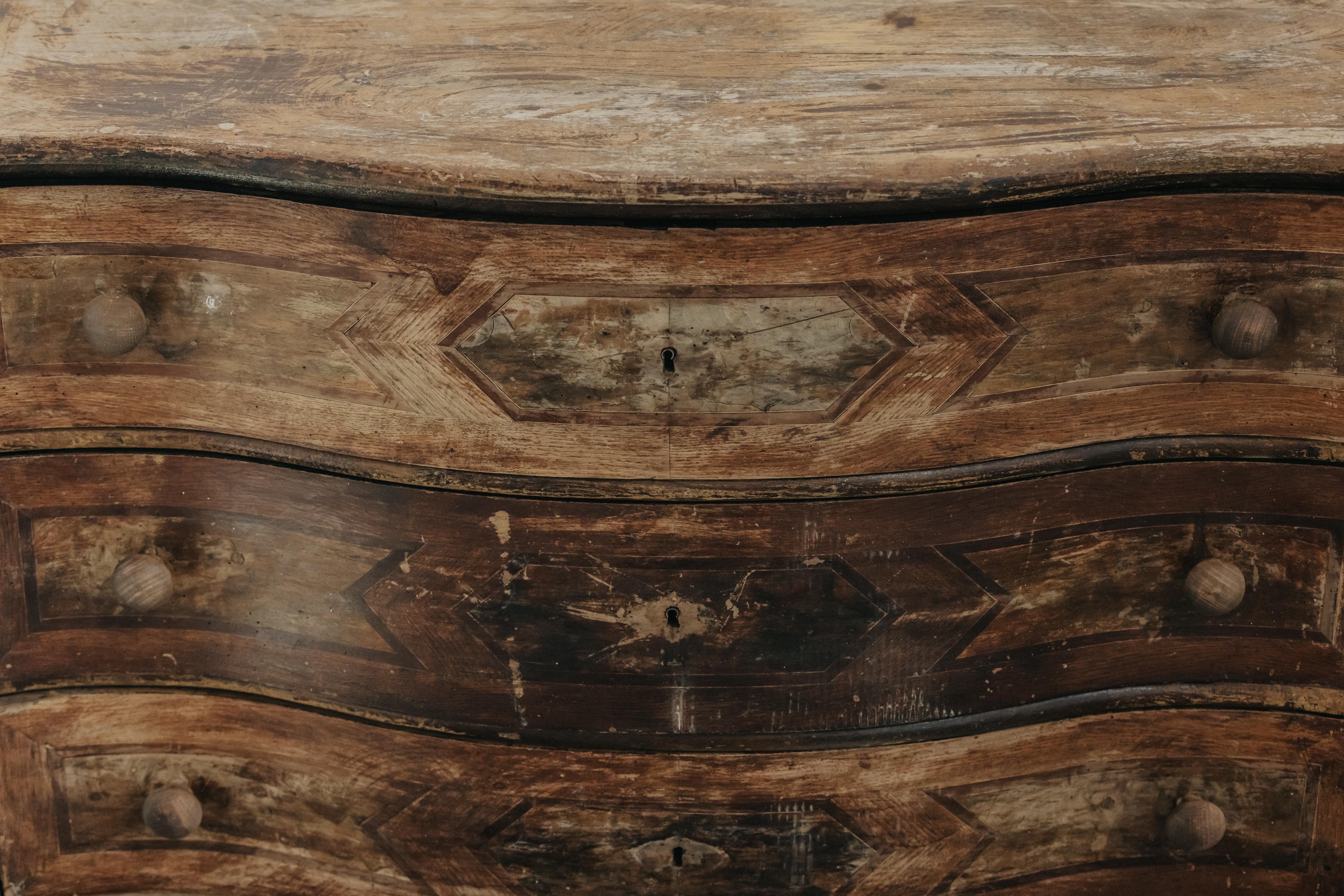 Early Painted Pine Chest Of Drawers From France, Circa 1800.  Solid pine construction with great original paint and patina.