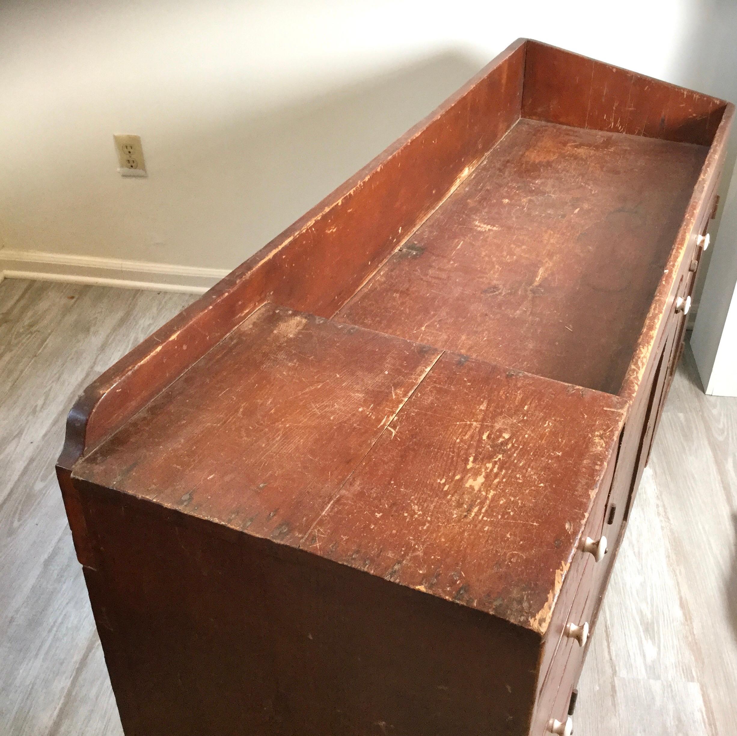 American Early Painted Primitive Pine Dry Sink, 1830s For Sale