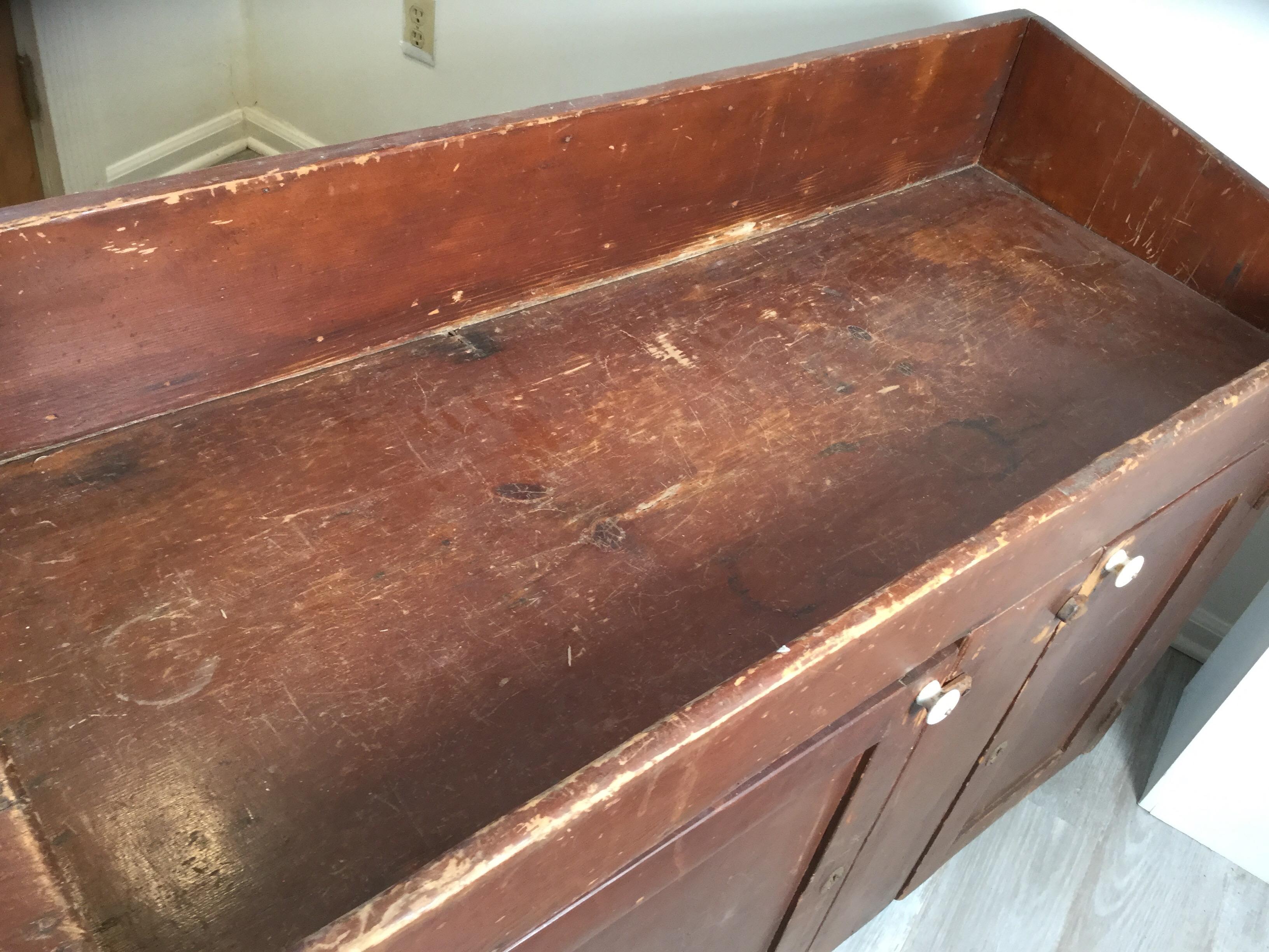 19th Century Early Painted Primitive Pine Dry Sink, 1830s For Sale