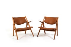 Early Pair CH-28 Oak Easychairs by Hans J. Wegner