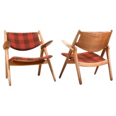 Early Pair CH-28 Oak Easychairs by Hans J. Wegner