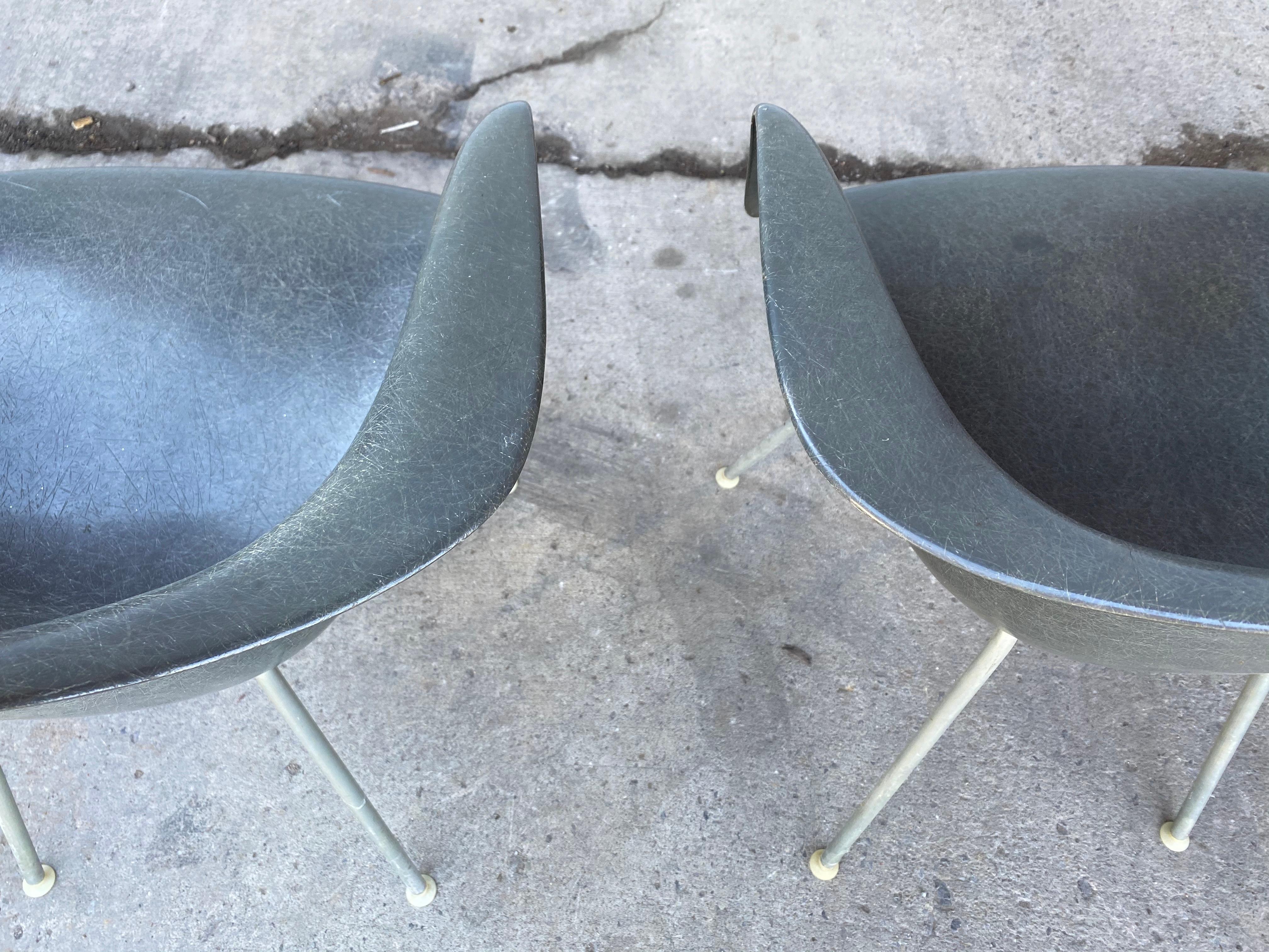 Early Pair of Charles Eames Fiberglass Arm Shell Chairs 