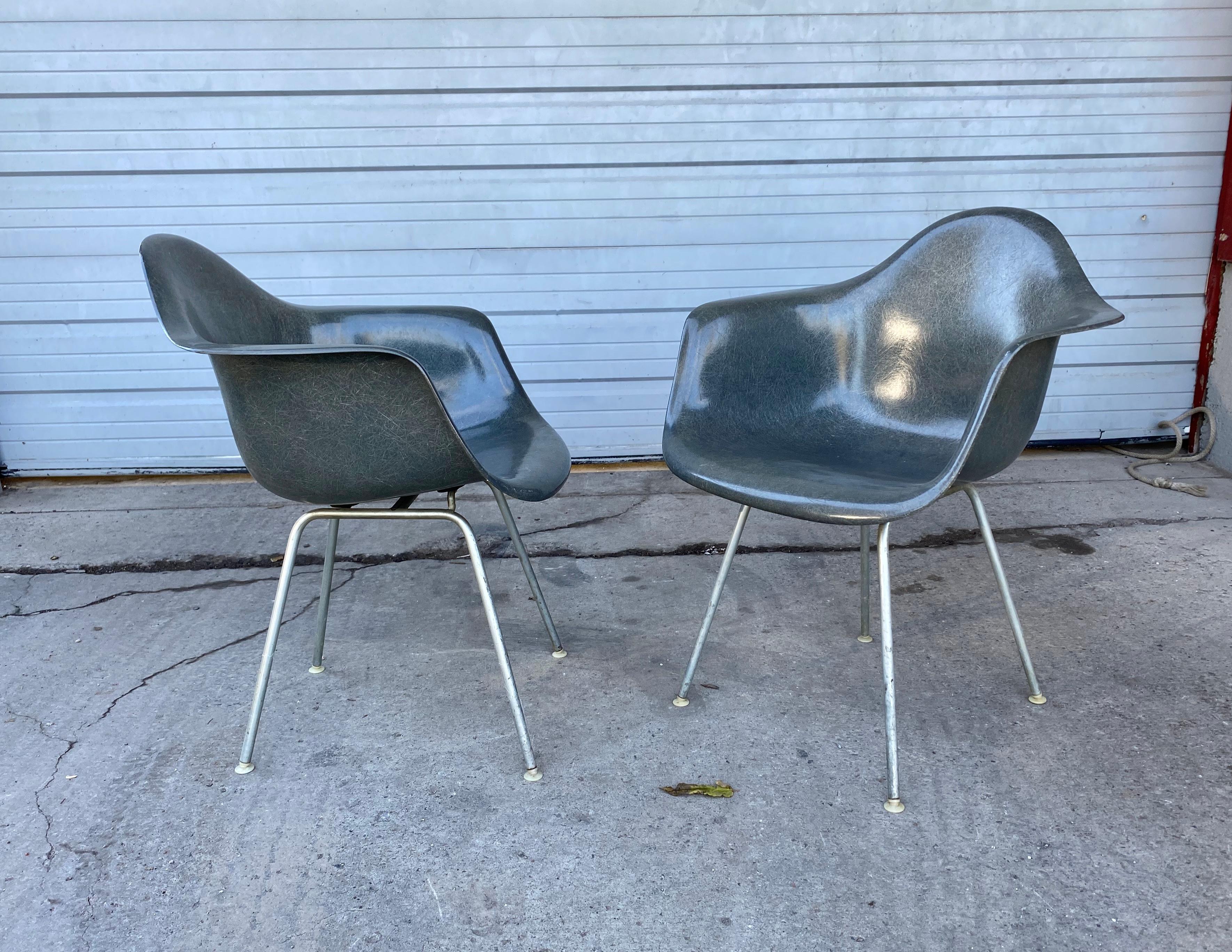 Americano Coppia di sedie a conchiglia con braccio in fibra di vetro Charles Eames 