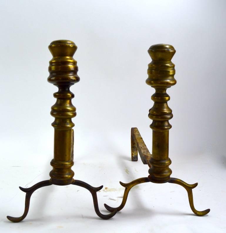 Early Pair of Chippendale Andirons In Good Condition For Sale In New York, NY