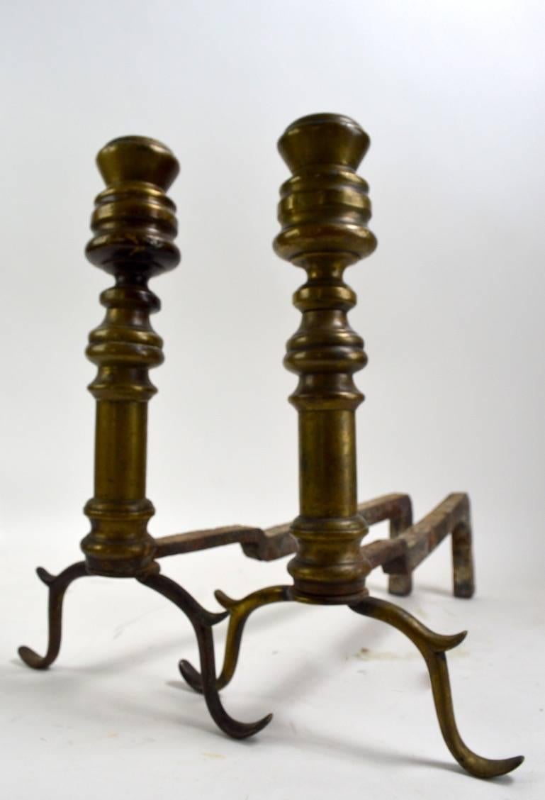 19th Century Early Pair of Chippendale Andirons For Sale