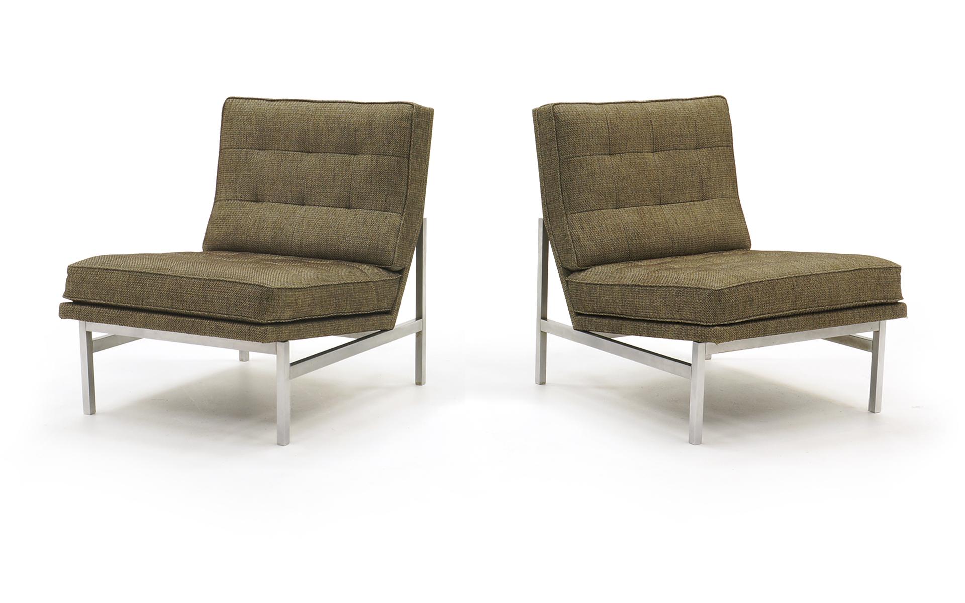 Mid-Century Modern Early Pair of Florence Knoll Armless Slipper Lounge Chairs, Excellent Condition