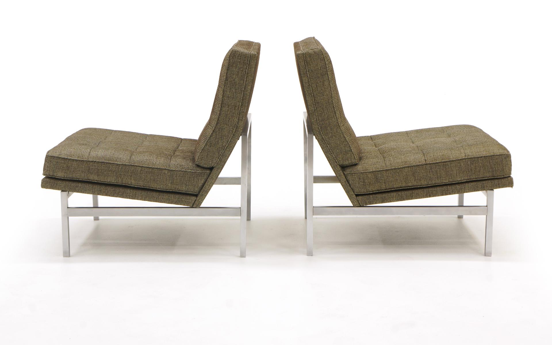 American Early Pair of Florence Knoll Armless Slipper Lounge Chairs, Excellent Condition