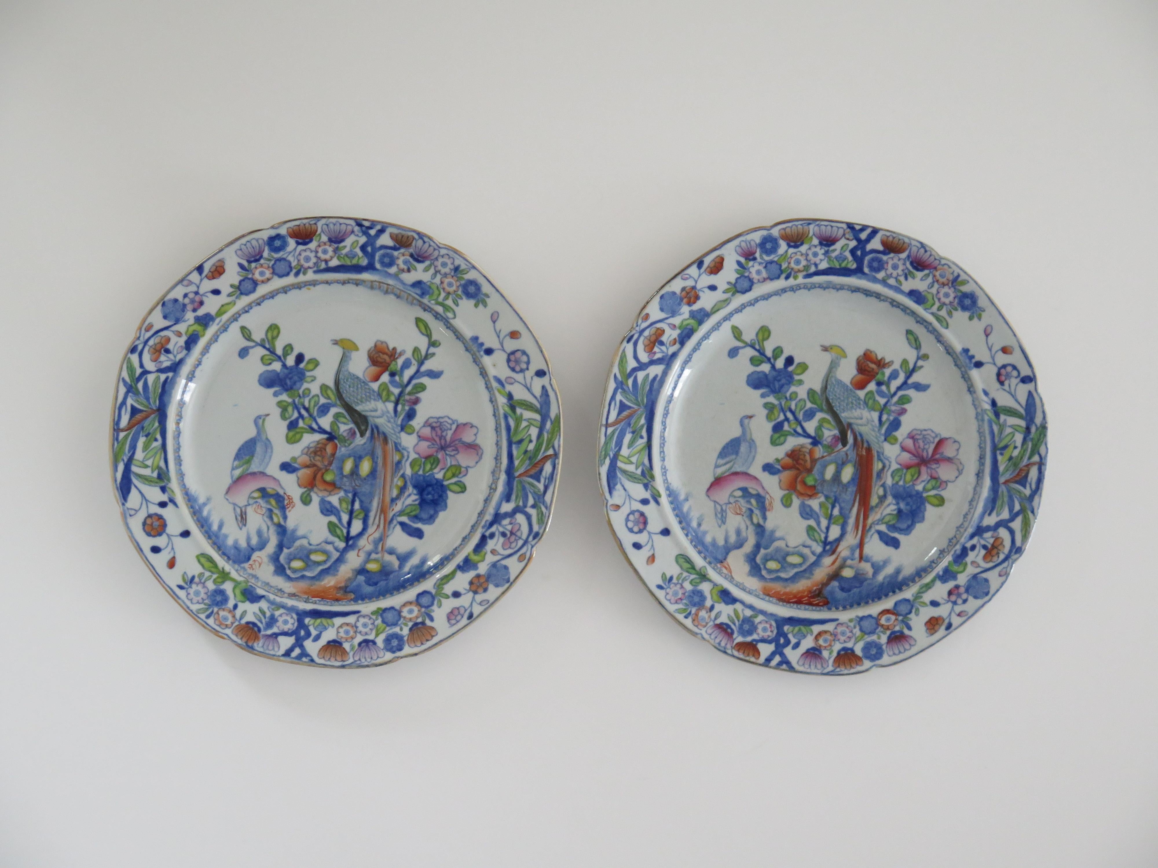This is a very decorative PAIR of Side Plates by Mason's Ironstone, Lane Delph, England in the Oriental Pheasant pattern, dating to the early period of Mason's ironstone, circa 1818.

Both plates are circular in shape with a notched rim and