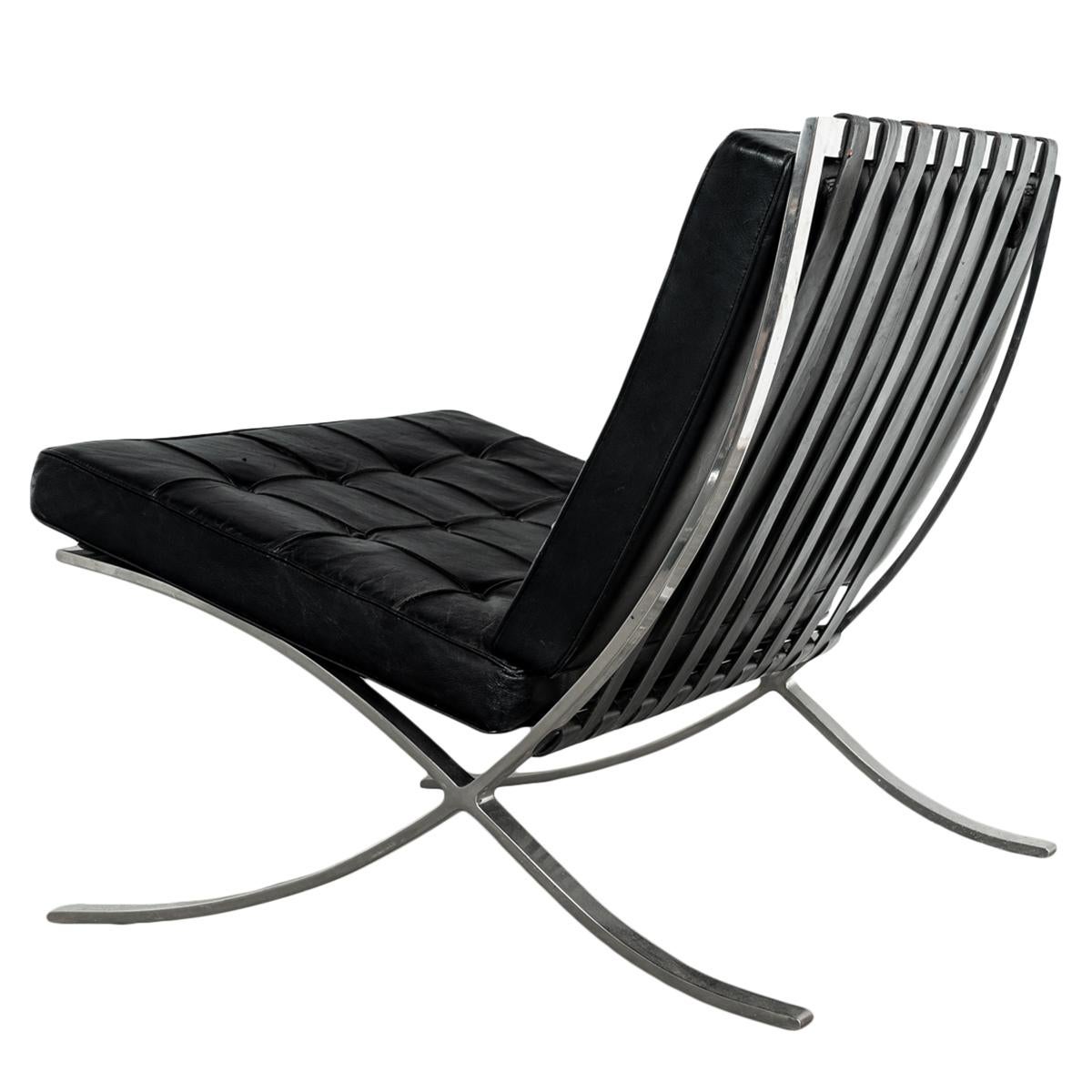 Frühes Paar MCM Knoll Barcelona-Stühle, Mies van der Rohe 1961, schwarzes Leder im Angebot 5
