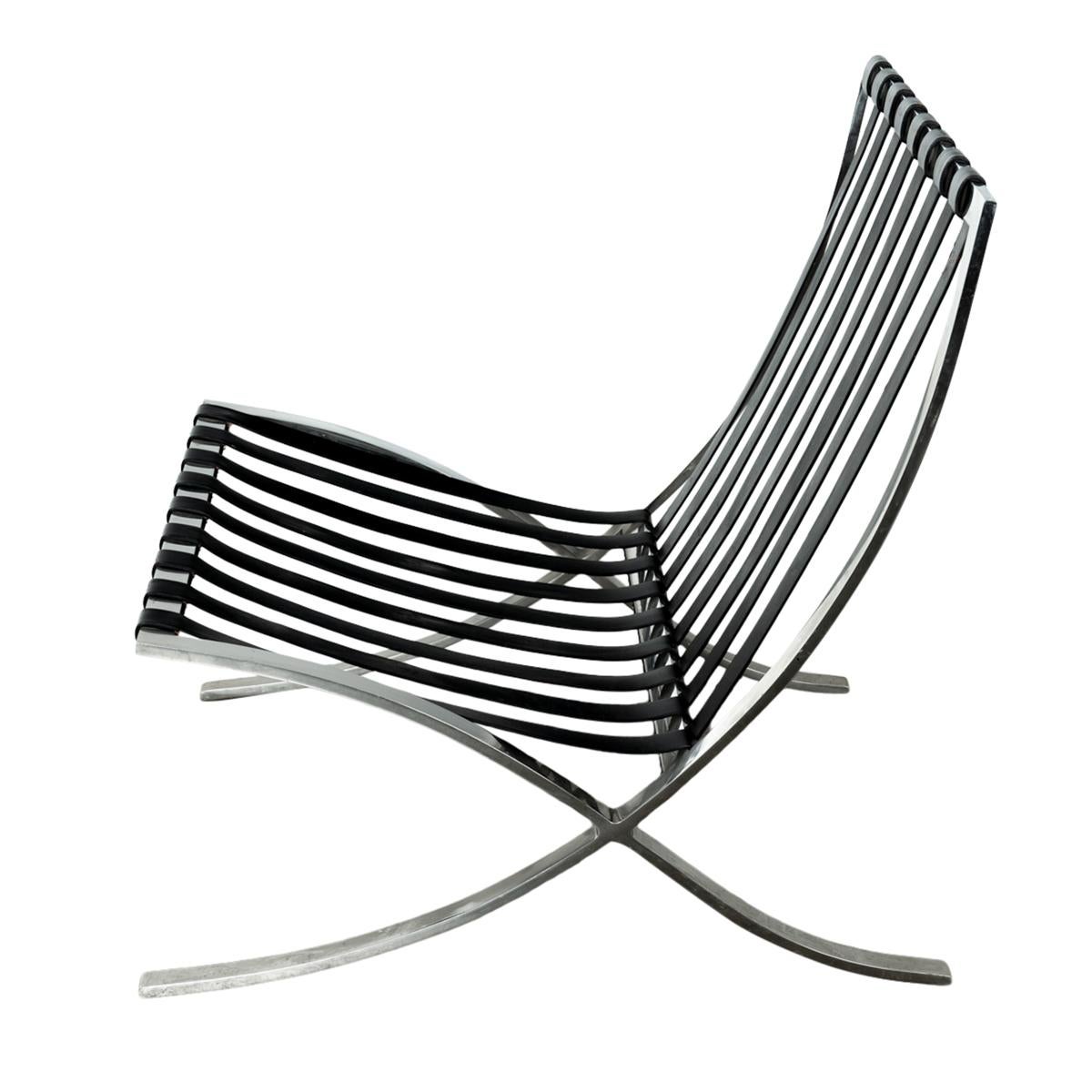 Frühes Paar MCM Knoll Barcelona-Stühle, Mies van der Rohe 1961, schwarzes Leder im Angebot 8