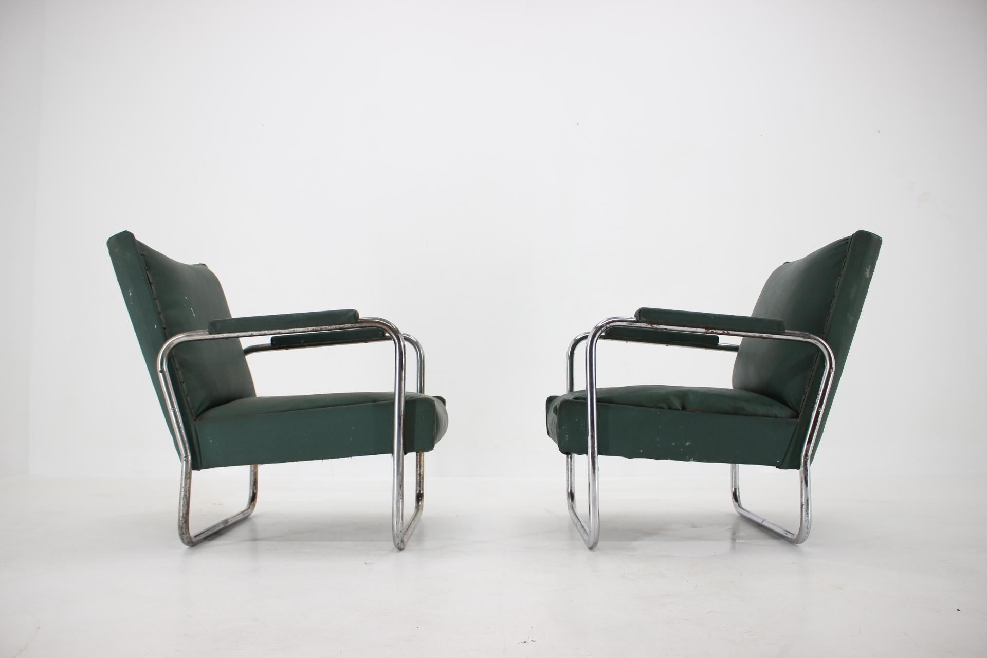 German Early Pair of Bauhaus Chrome Armchairs KF-406 by Walter Knoll for Thonet, 1930s For Sale
