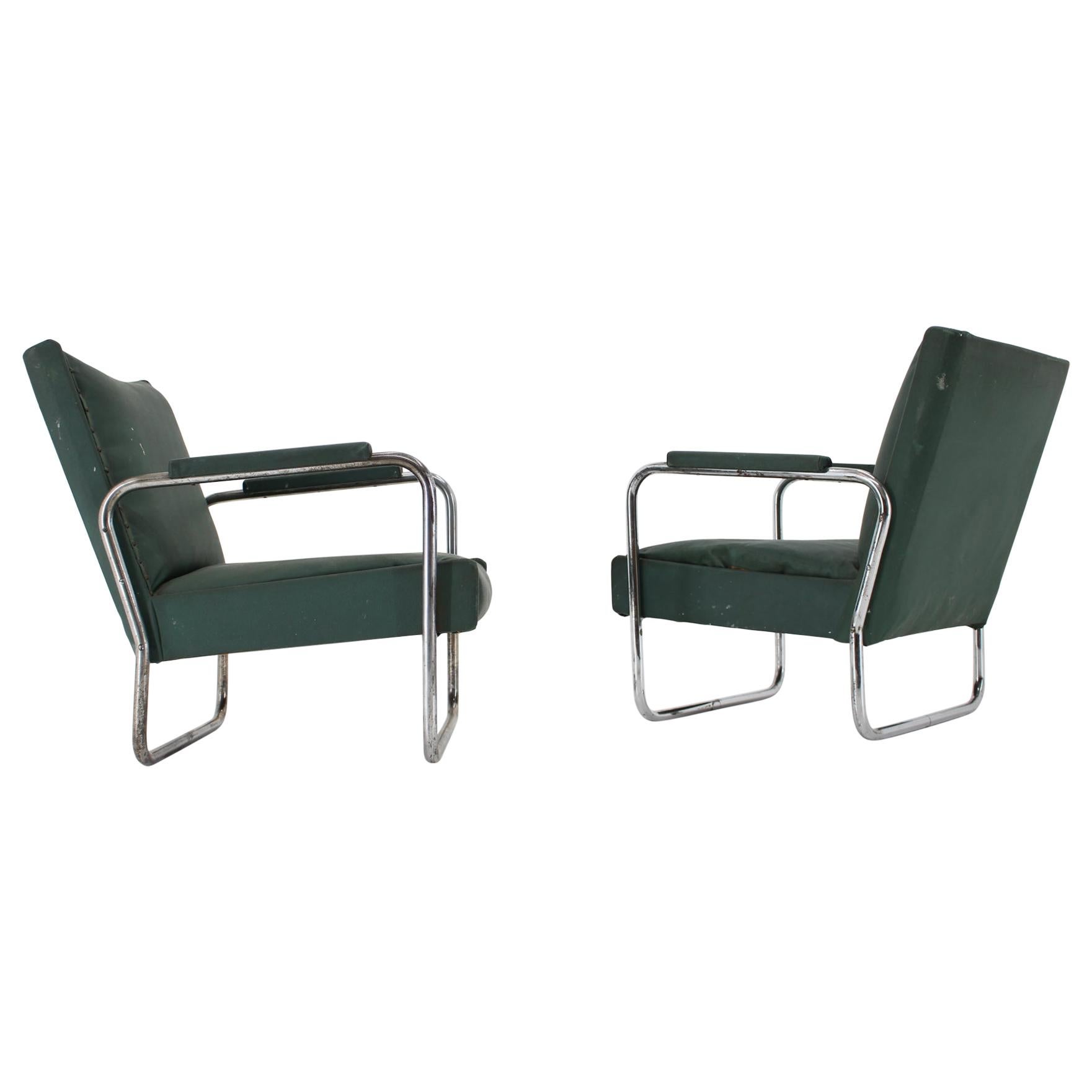 Early Pair of Bauhaus Chrome Armchairs KF-406 by Walter Knoll for Thonet, 1930s