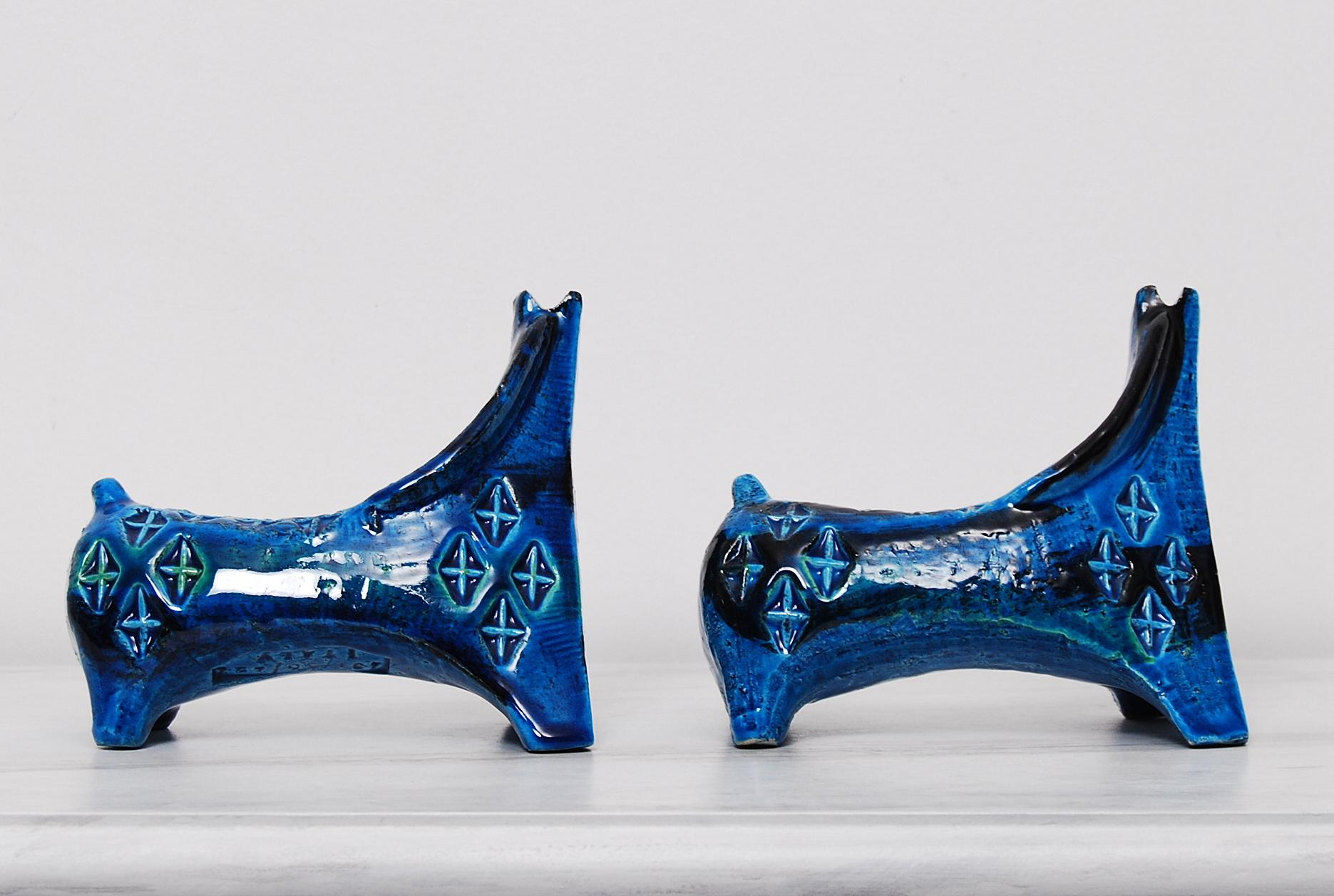 Hand-Crafted Early Pair of Bitossi Sculptural Horses in Rimini Blue Ceramic by Aldo Londi