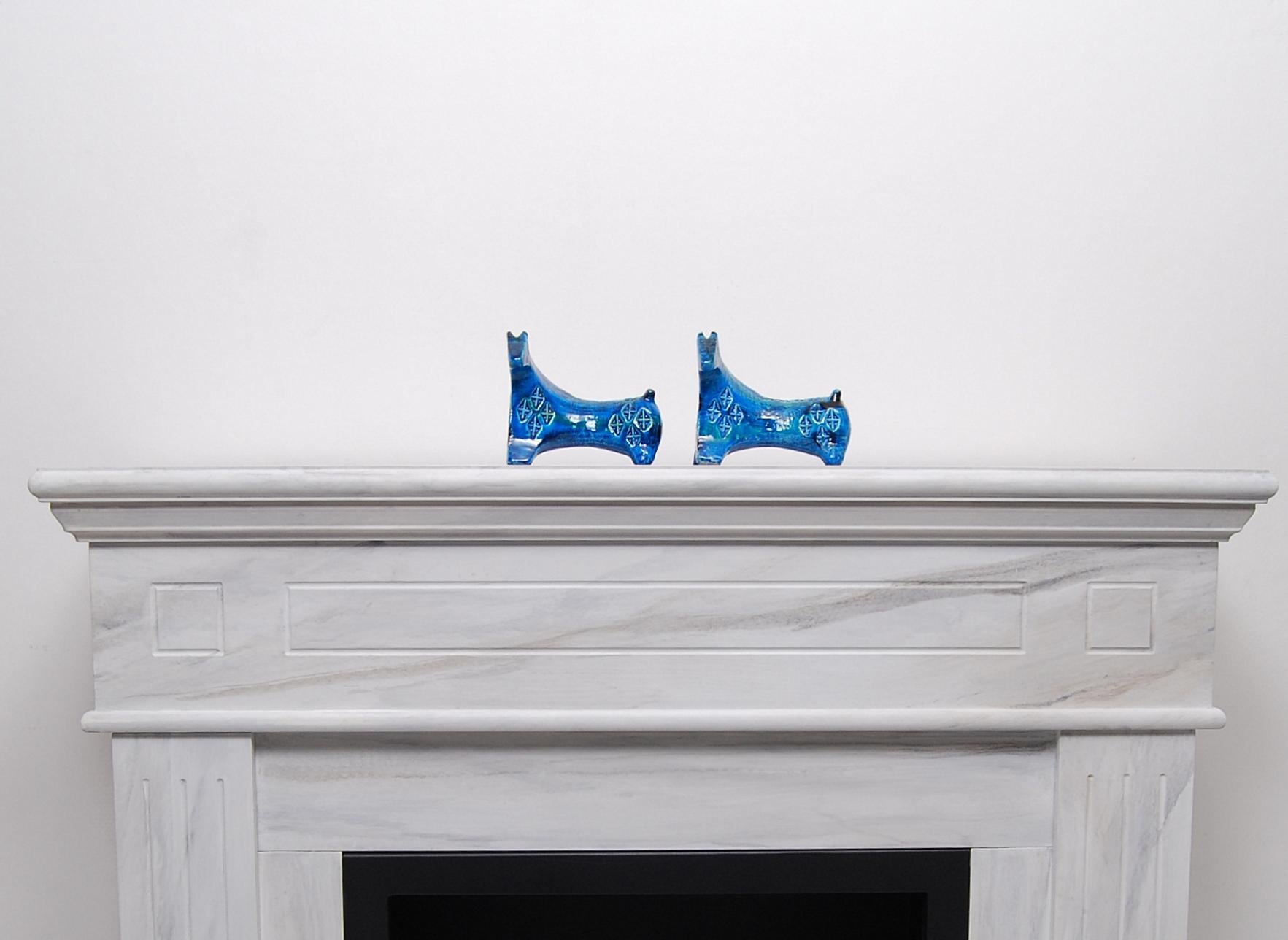 Early Pair of Bitossi Sculptural Horses in Rimini Blue Ceramic by Aldo Londi In Good Condition In Stockholm, SE