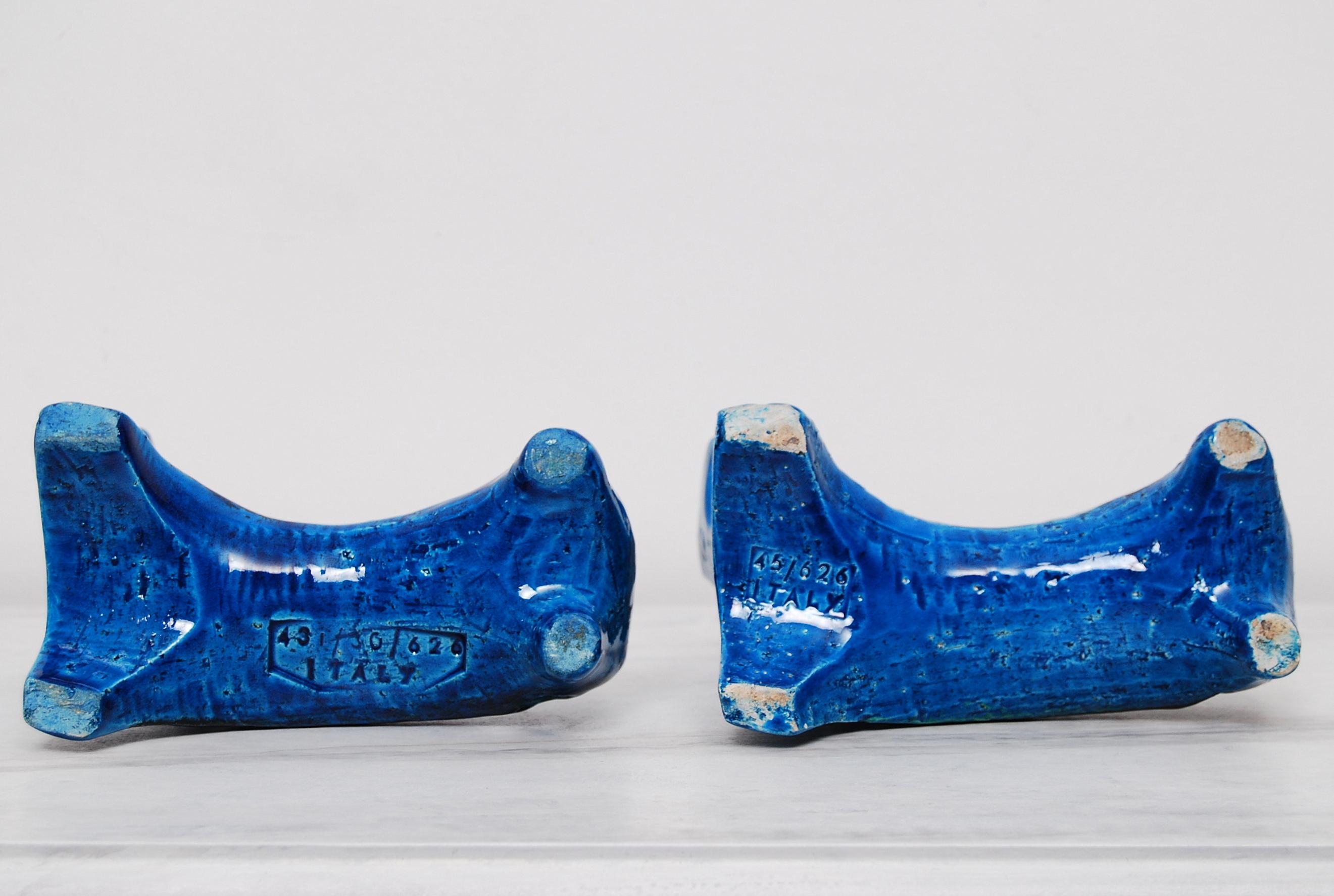 20th Century Early Pair of Bitossi Sculptural Horses in Rimini Blue Ceramic by Aldo Londi