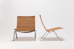 Early Pair of Cane Poul Kjaerholm PK22 Chairs by Kold Christensen, 1st Owner