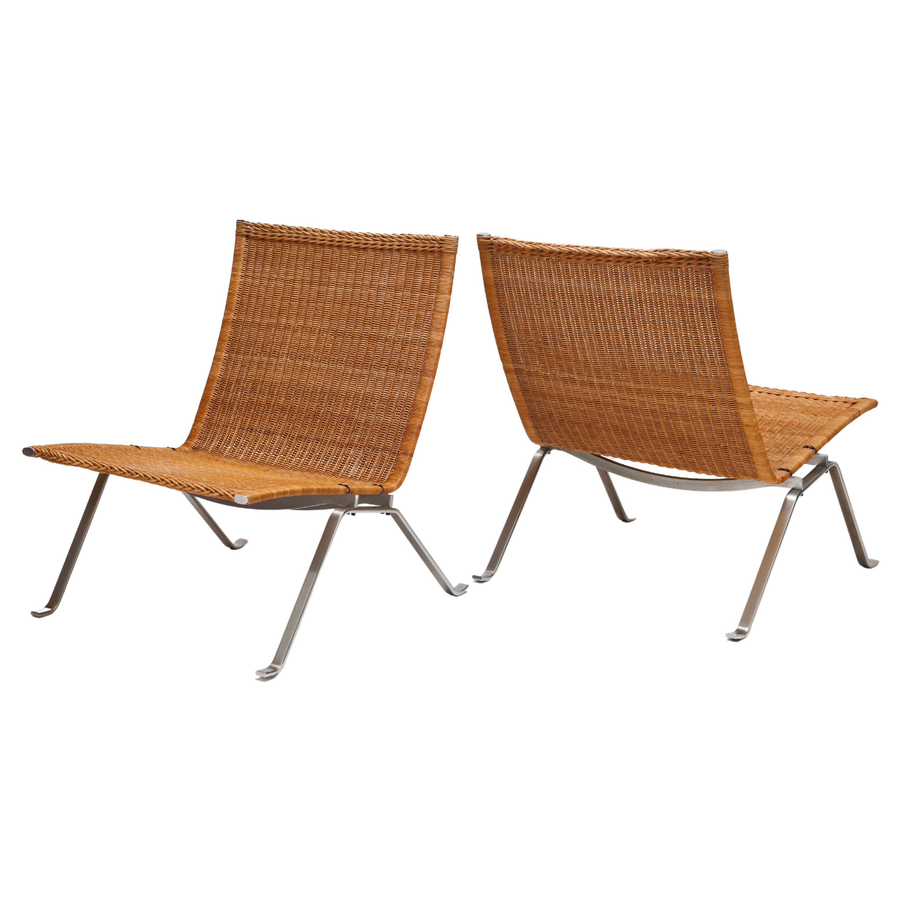 Early Pair of Cane Poul Kjaerholm PK22 Chairs by Kold Christensen, 1st Owner