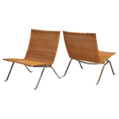 Early Pair of Cane Poul Kjaerholm PK22 Chairs by Kold Christensen, 1st Owner