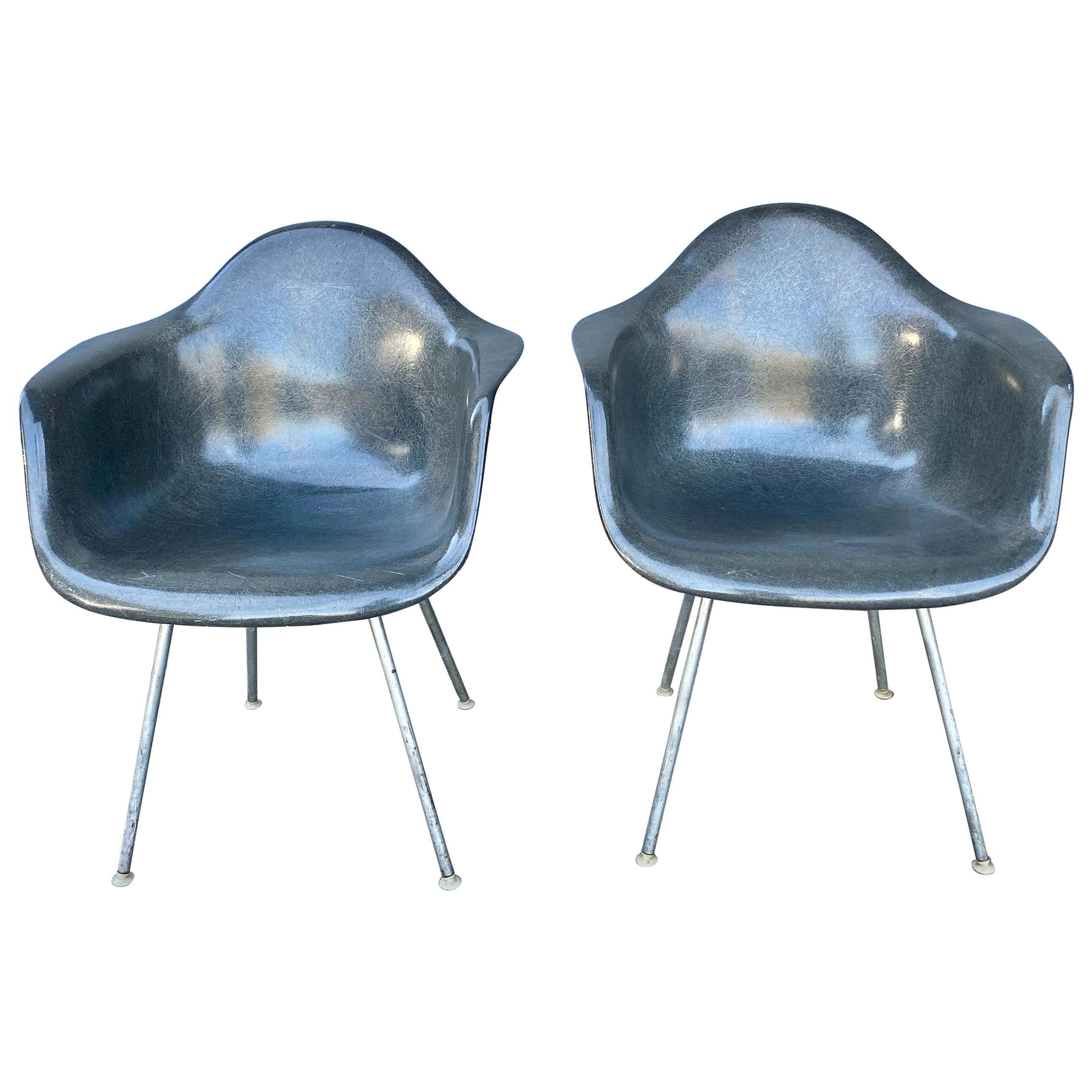 Early Pair of Charles Eames Fiberglass Arm Shell Chairs "Elephant Herman Miller