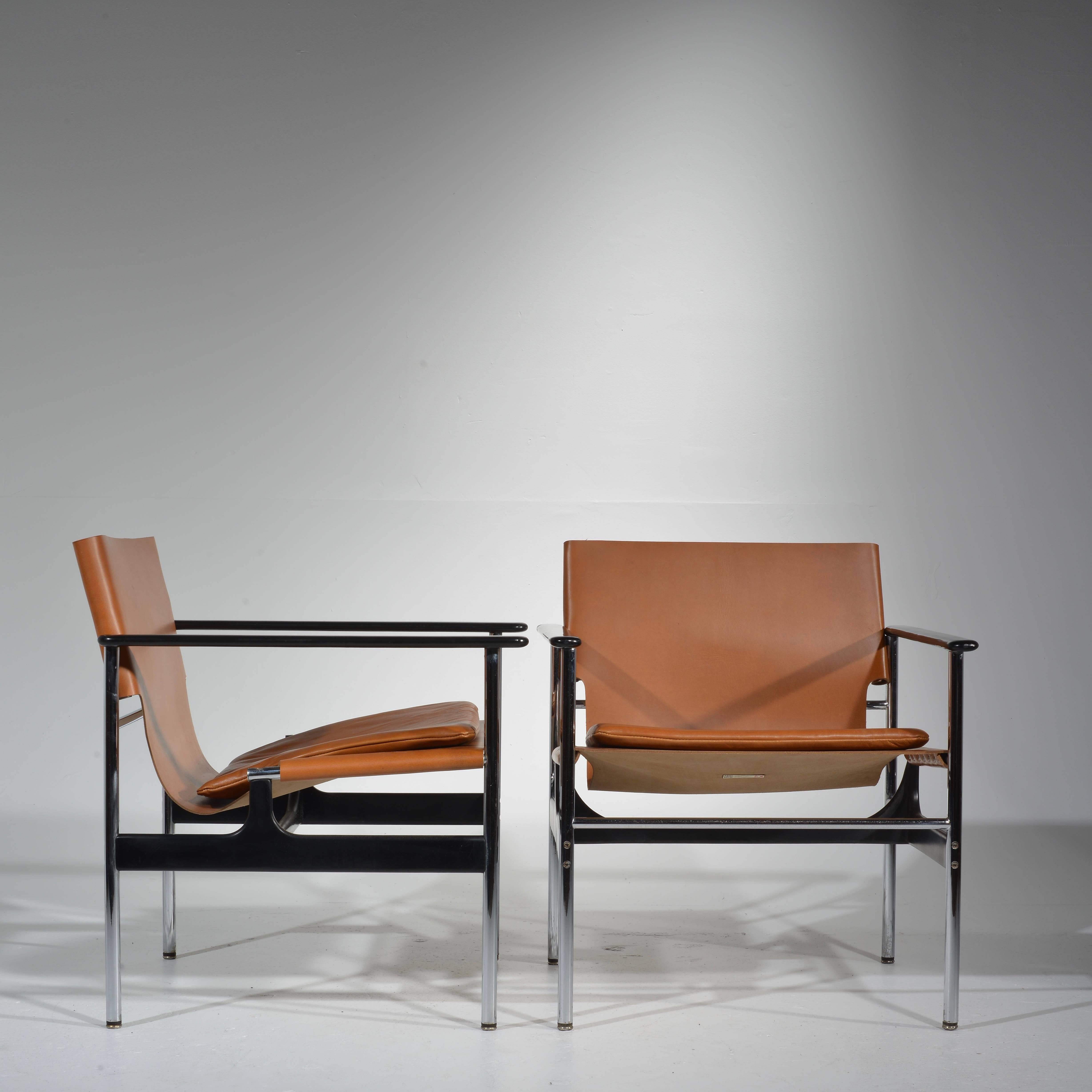 Pair of Pollock sling chairs for Knoll. Model 657.
 