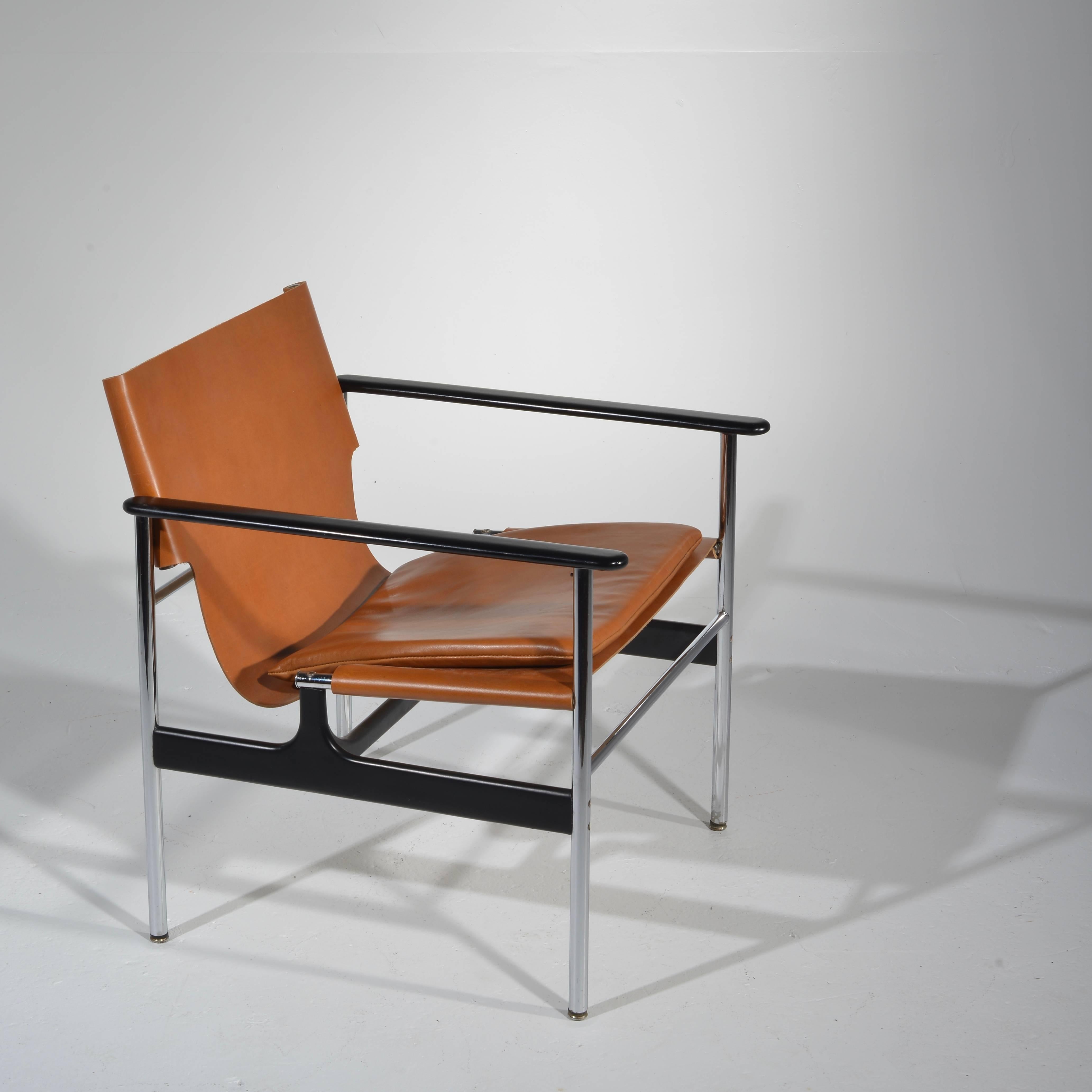 Mid-20th Century Early Pair of Charles Pollock Lounge Chairs in Cognac Leather