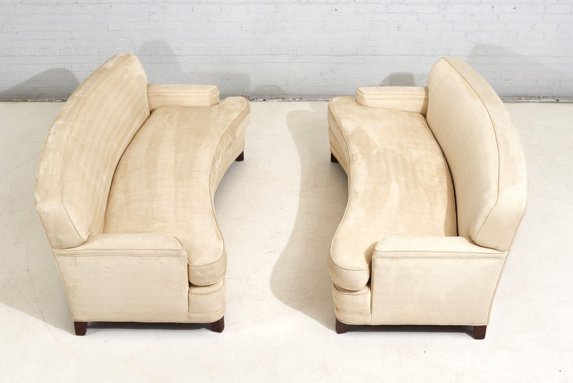 Mid-Century Modern Early Pair of Dunbar Curved Sofas, 1940