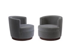 Early Pair of Grey Mohair Swivel Chairs by Edward Wormley for Dunbar, Restored