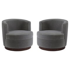 Early Pair of Grey Mohair Swivel Chairs by Edward Wormley for Dunbar, Restored