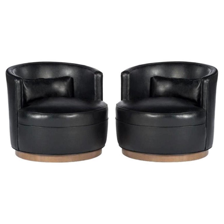 Early Pair of Leather Swivel Chairs by Edward Wormley for Dunbar For