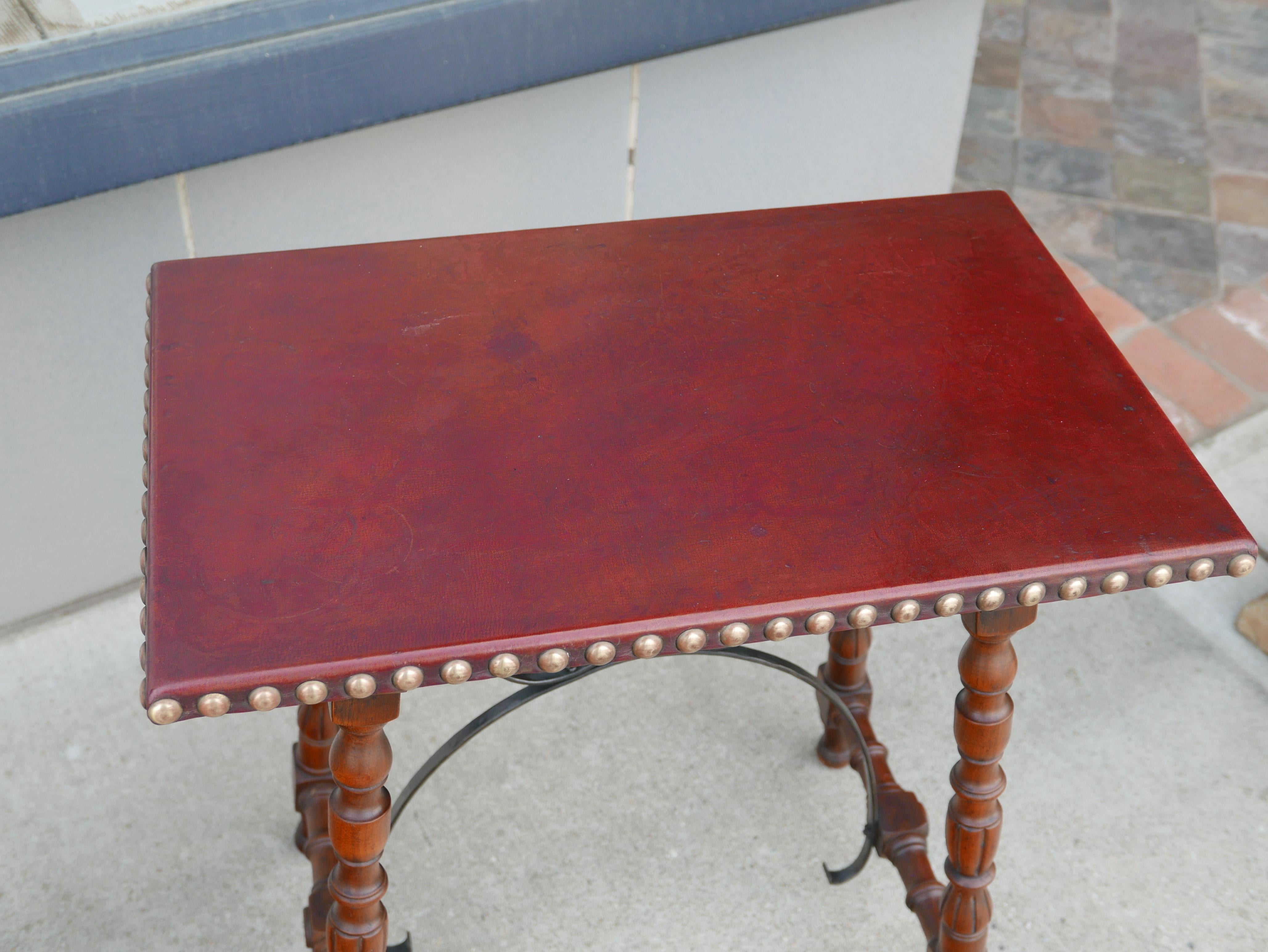 Spanish Colonial Early Pair of Leather Top Kittinger Spanish Revival Tables