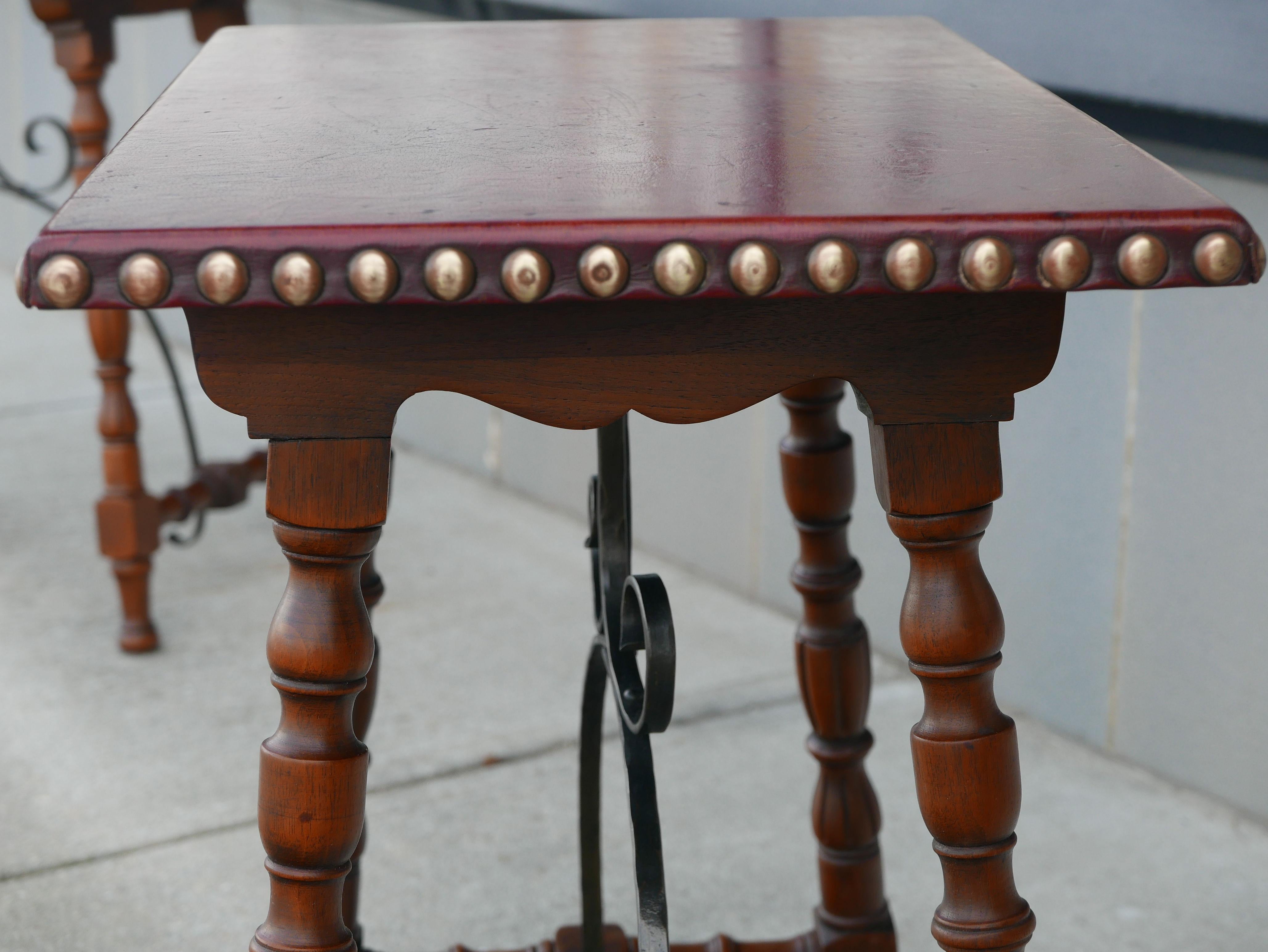 Early Pair of Leather Top Kittinger Spanish Revival Tables In Distressed Condition In Kilmarnock, VA