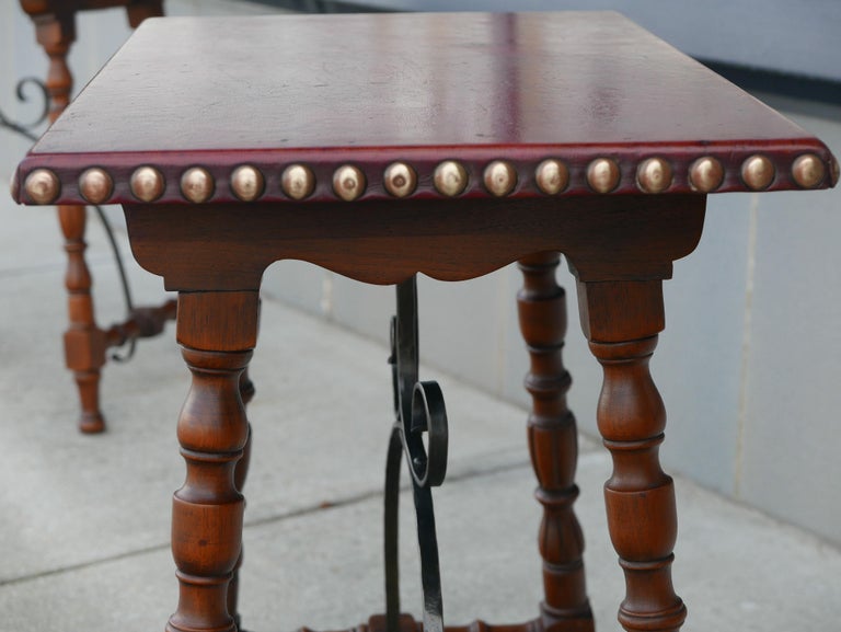 Early Pair of Leather Top Kittinger Spanish Revival Tables For Sale 2