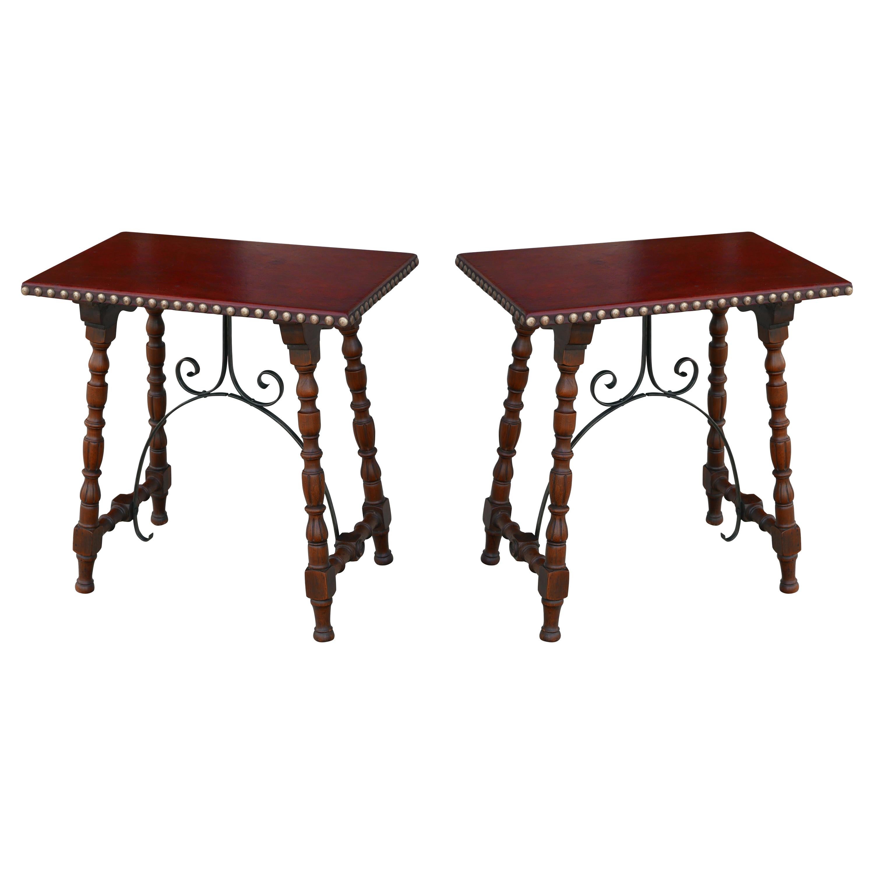 Early Pair of Leather Top Kittinger Spanish Revival Tables