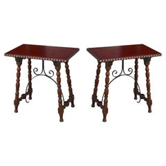 Antique Early Pair of Leather Top Kittinger Spanish Revival Tables