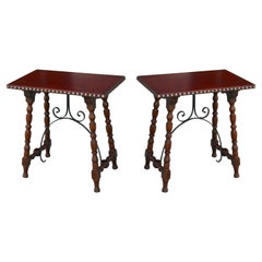 Early Pair of Leather Top Kittinger Spanish Revival Tables