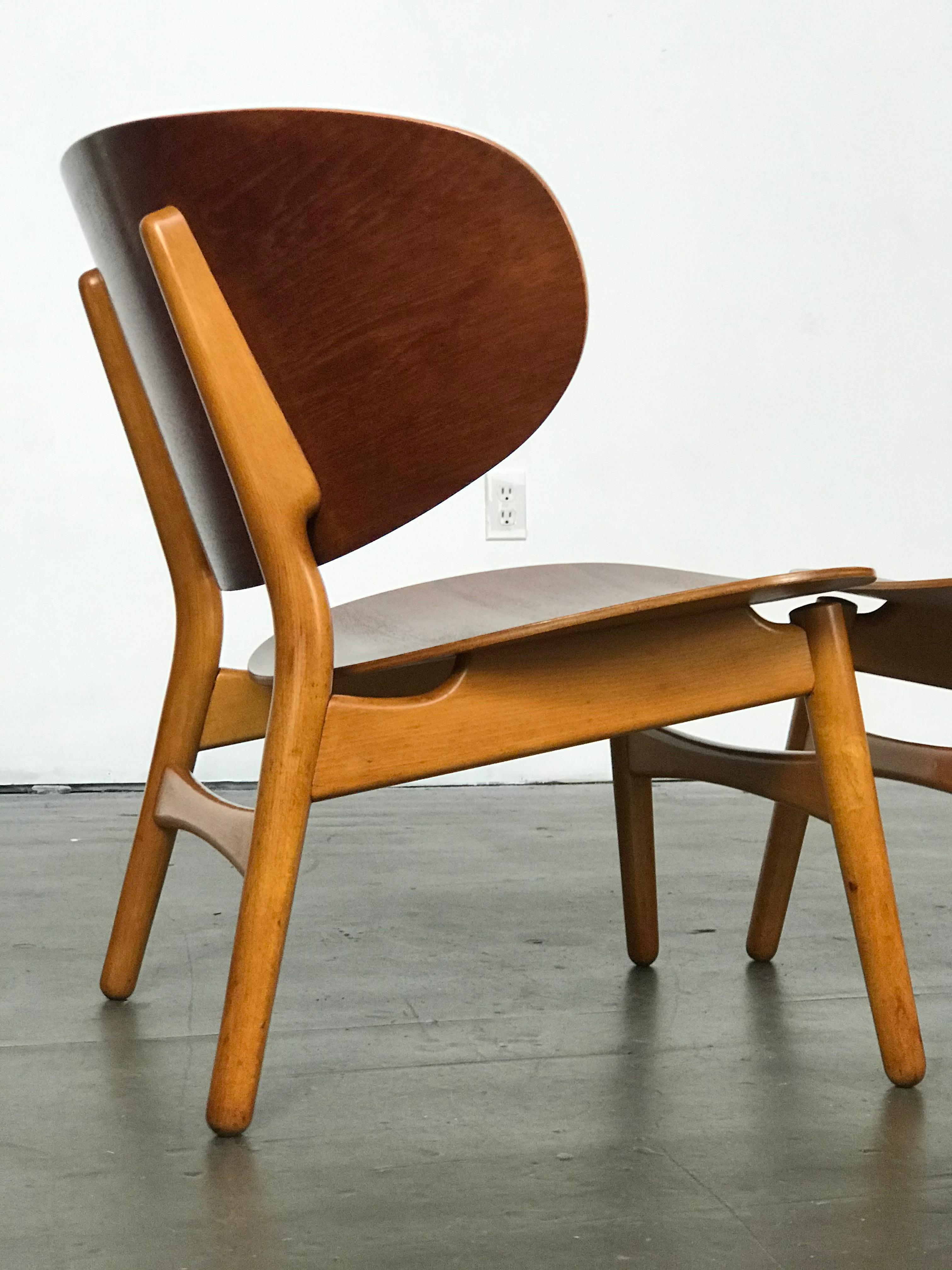 Danish Mid Century Modern Lounge Chairs by Hans Wegner in Teak and Beech 