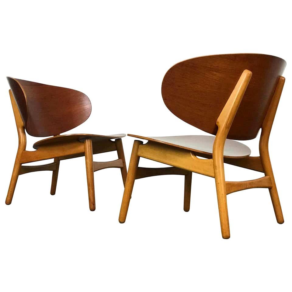 Mid Century Modern Lounge Chairs by Hans Wegner in Teak and Beech 