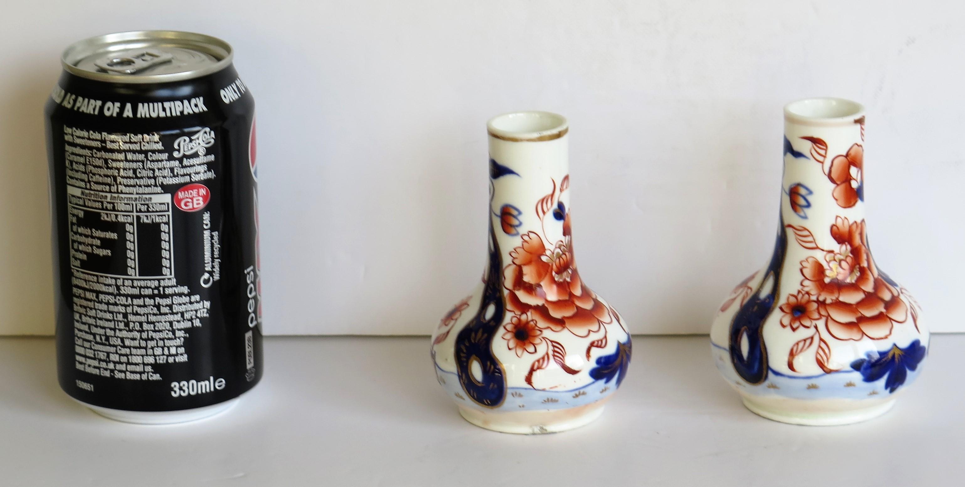 Early Pair of Mason's Scent Bottles or Small Vases in Fence Japan Ptn circa 1825 3