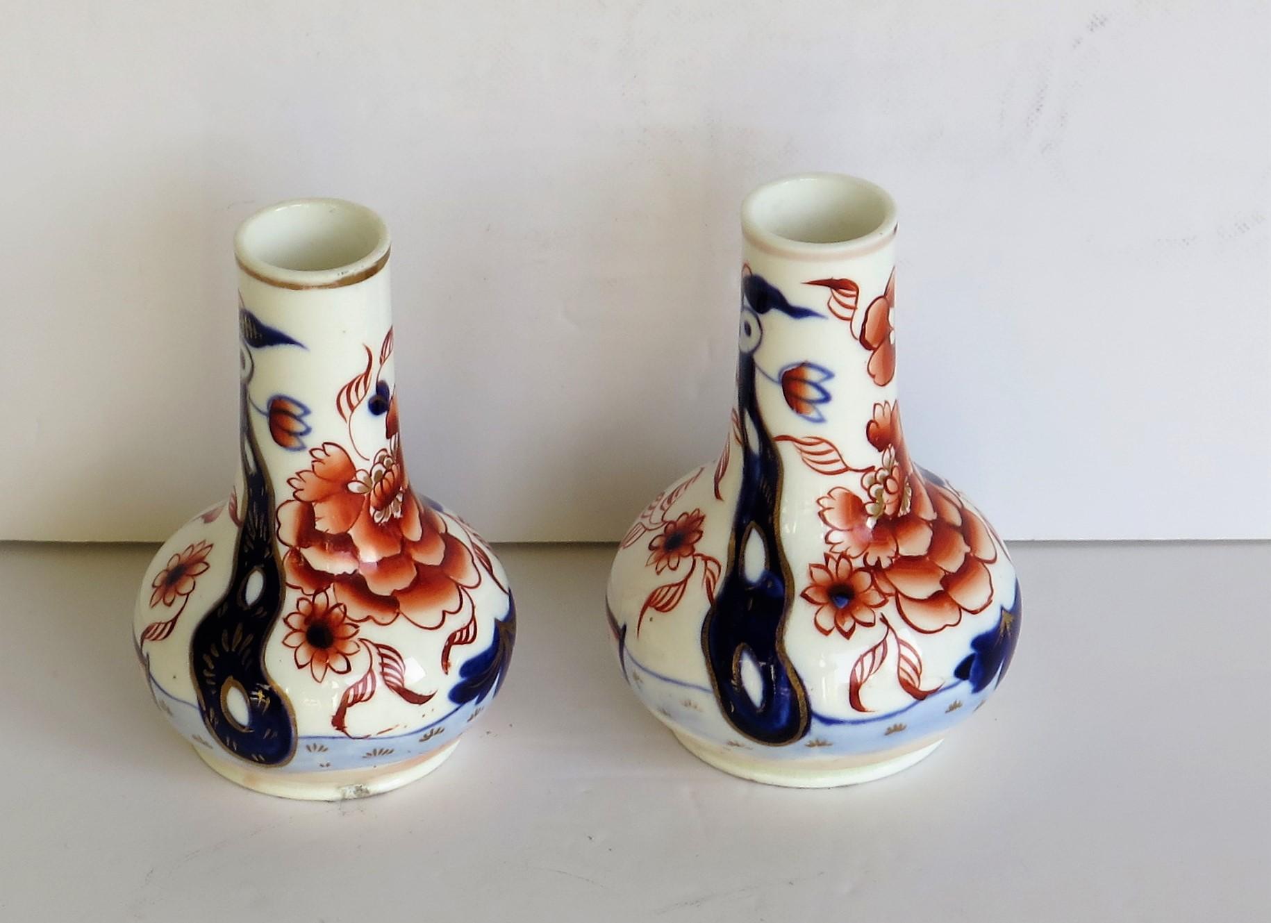 Porcelain Early Pair of Mason's Scent Bottles or Small Vases in Fence Japan Ptn circa 1825 For Sale