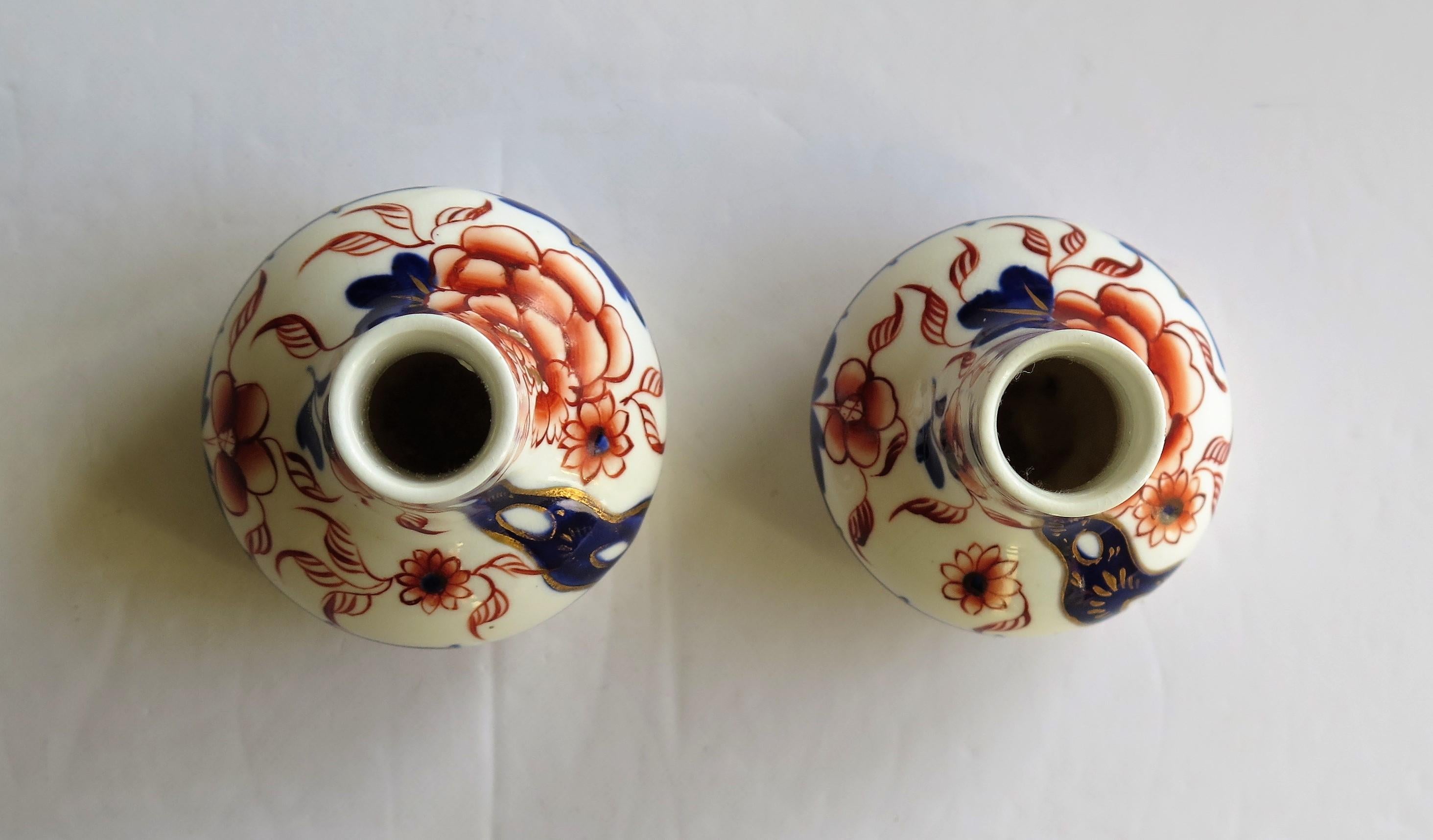 Early Pair of Mason's Scent Bottles or Small Vases in Fence Japan Ptn circa 1825 For Sale 1