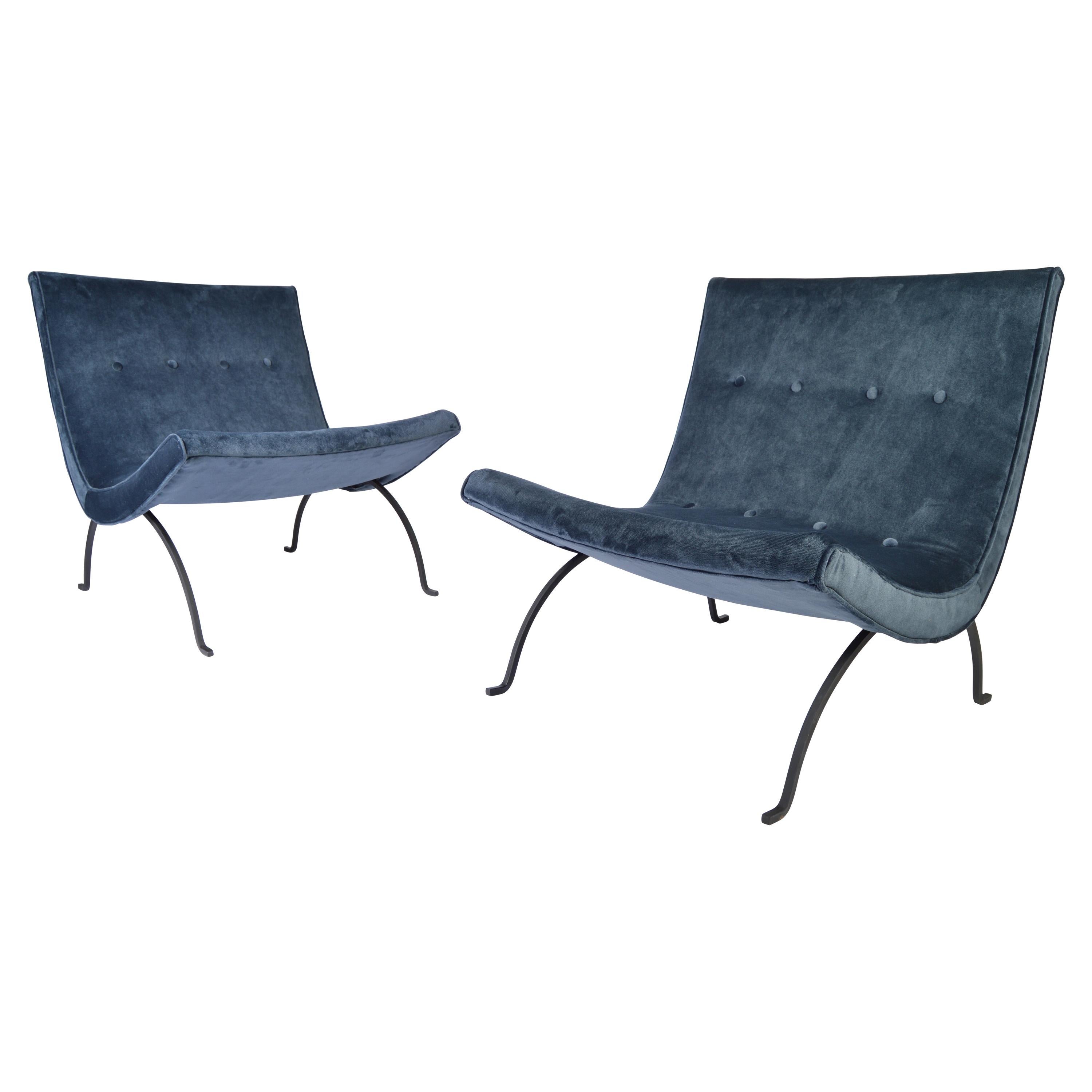 Early Pair of Milo Baughman Scoop Lounge Chairs, circa 1950