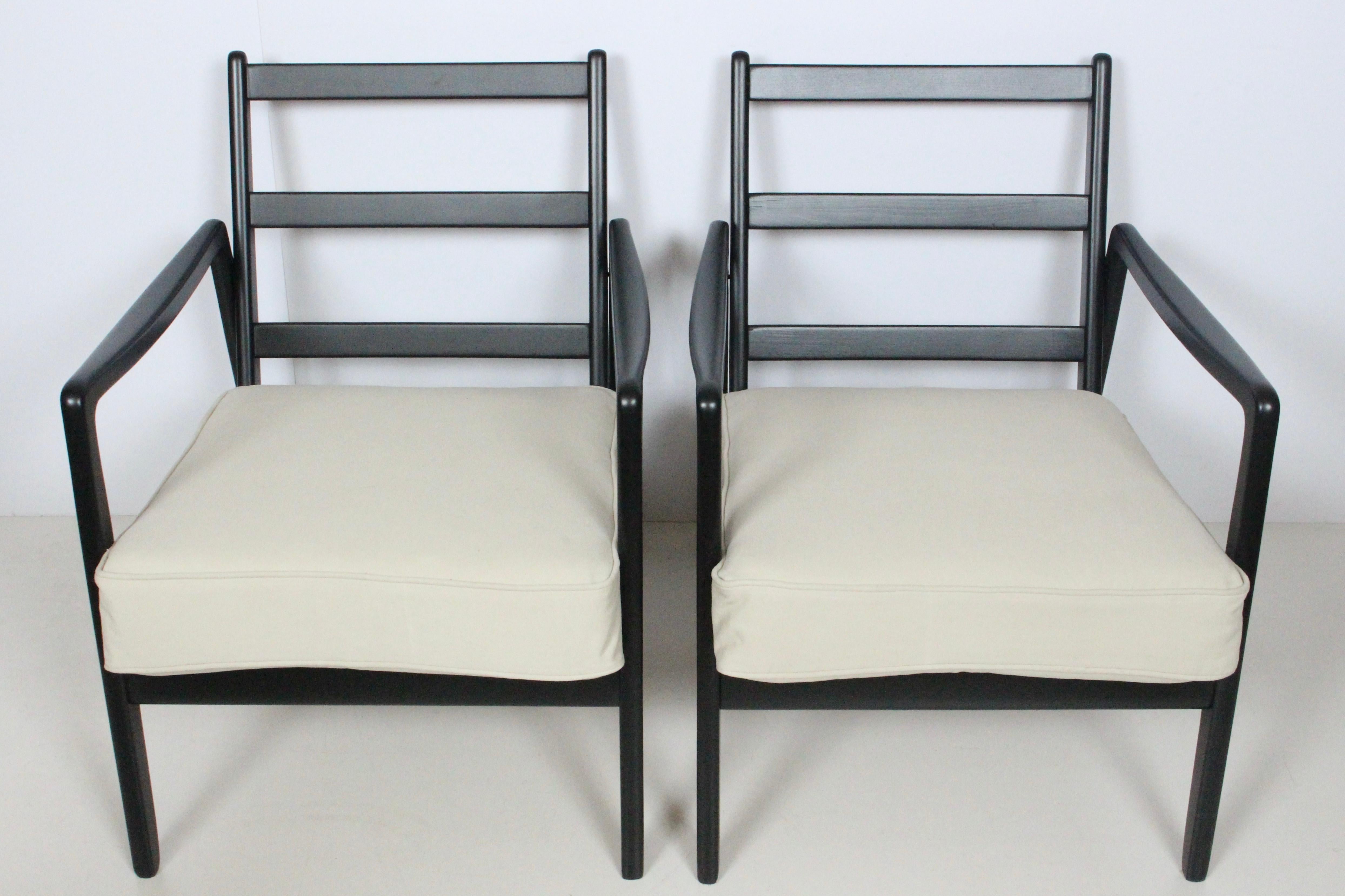 Early Pair of Ole Wanscher Ebonized Mahogany Lounge Chairs, 1950's For Sale 1