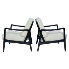 Vintage Early Pair of Ole Wanscher Ebonized Mahogany Lounge Chairs, 1950's